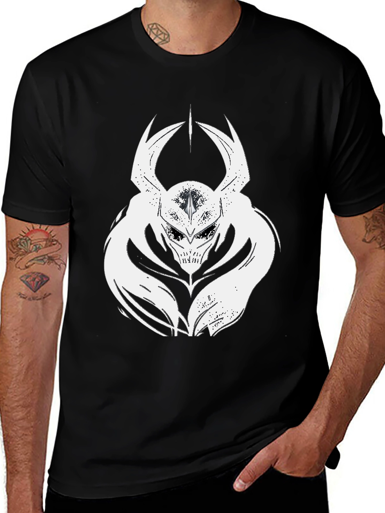 Mens Black T-Shirt with White Warrior Graphic