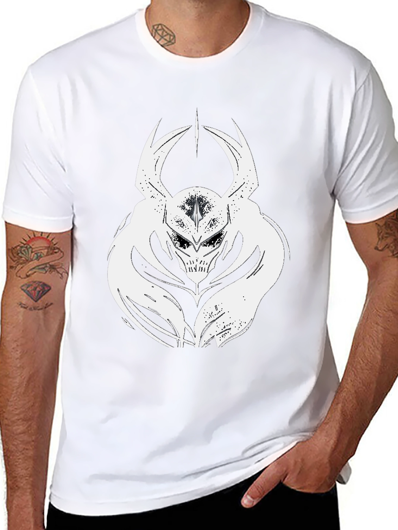 Mens Black T-Shirt with White Warrior Graphic