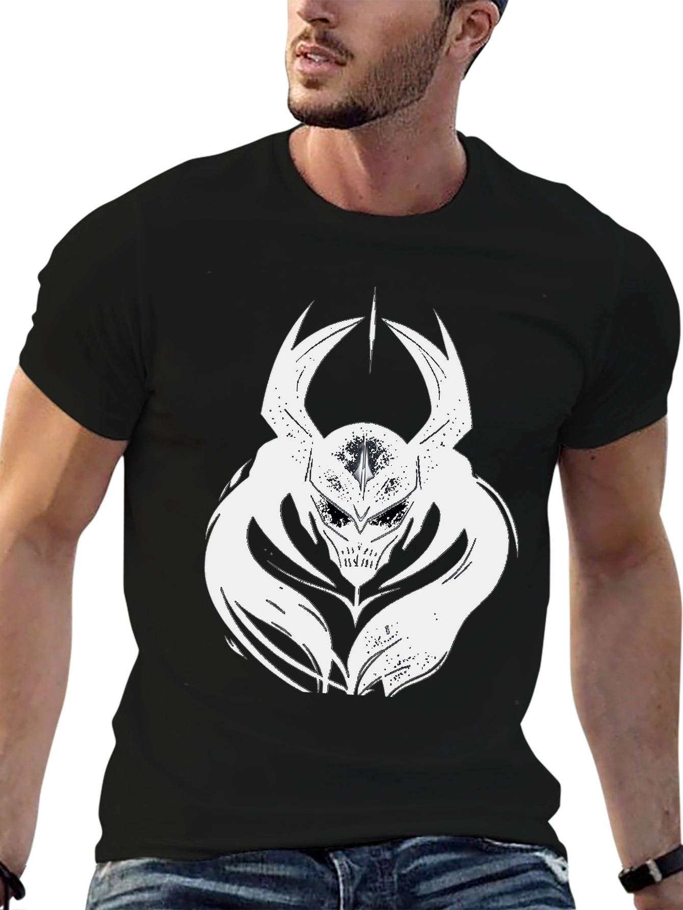 Mens Black T-Shirt with White Warrior Graphic