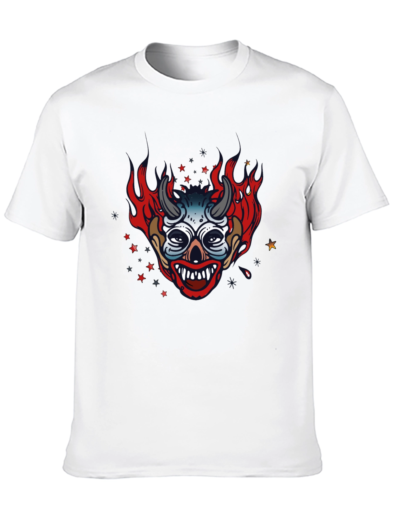 Fiery Devil Clown Graphic Print Black T-Shirt
