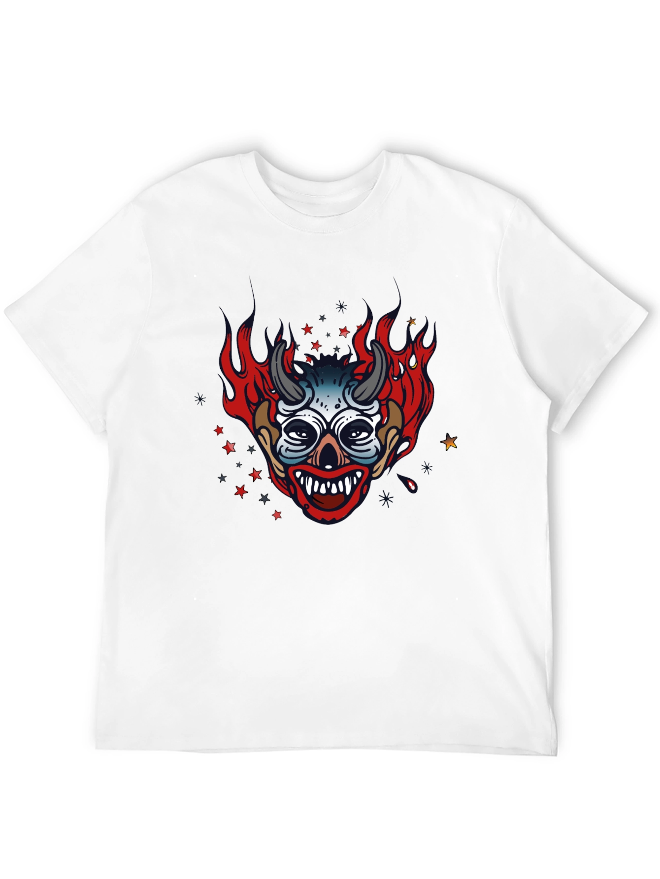 Fiery Devil Clown Graphic Print Black T-Shirt