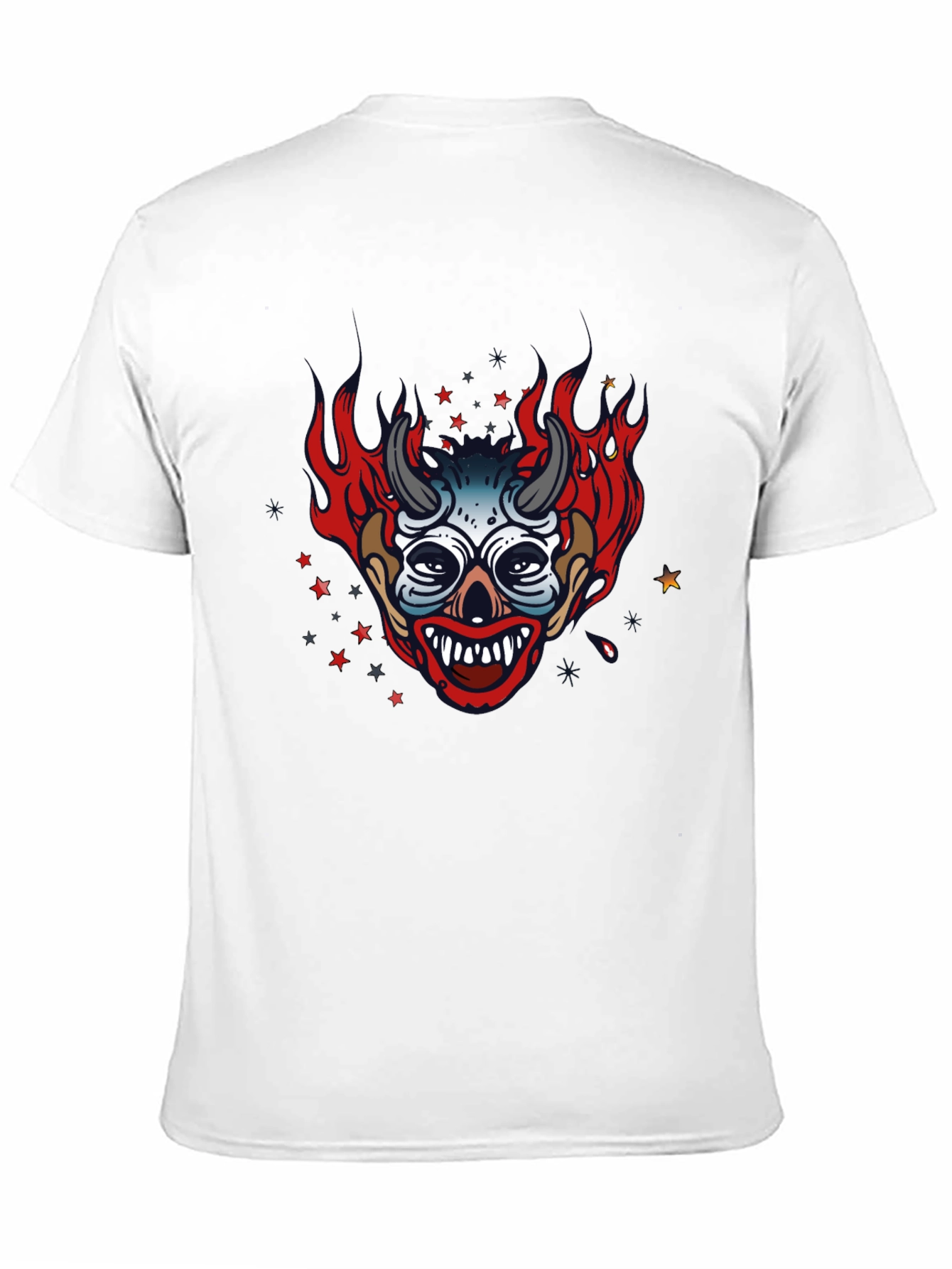 Fiery Devil Clown Graphic Print Black T-Shirt