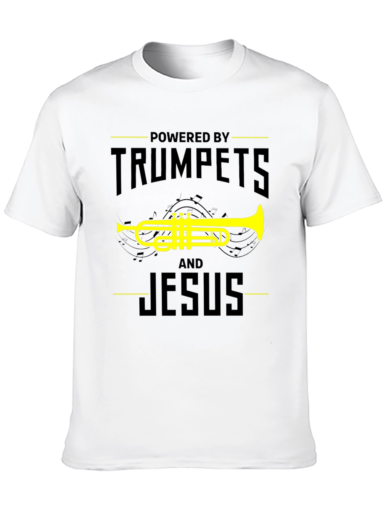 Powered by Trumpets and Jesus Black T-Shirt