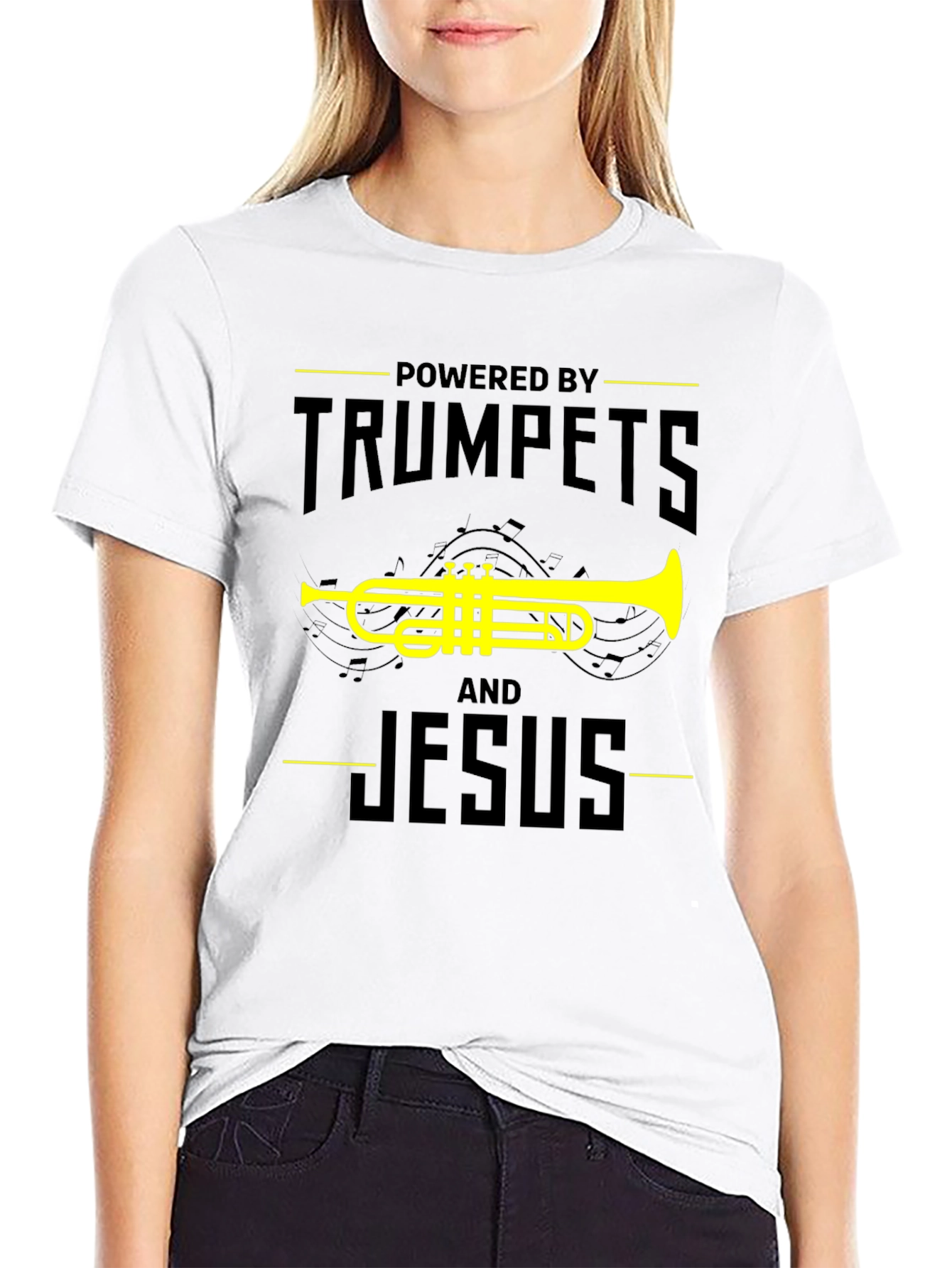 Powered by Trumpets and Jesus Black T-Shirt