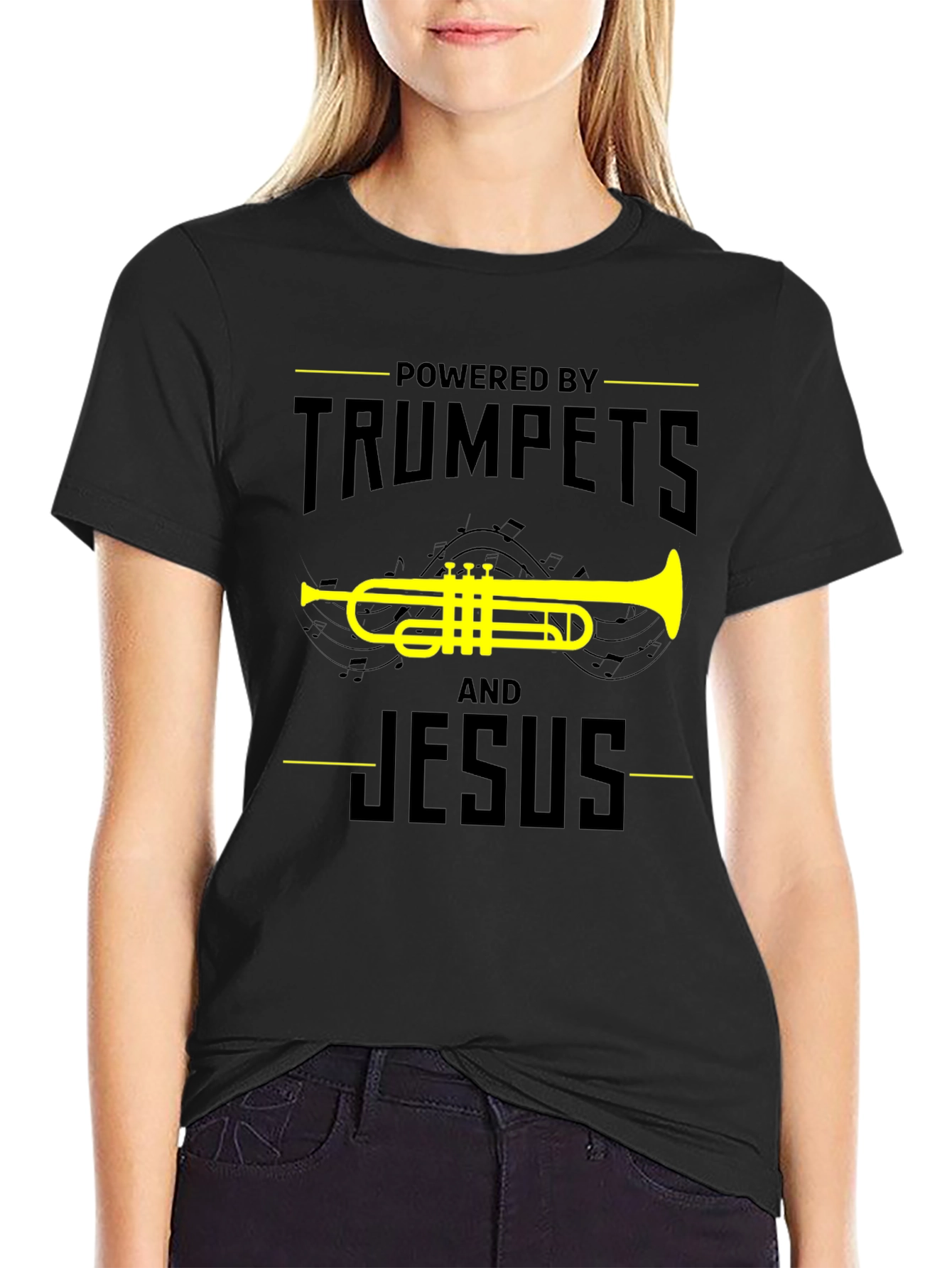 Powered by Trumpets and Jesus Black T-Shirt