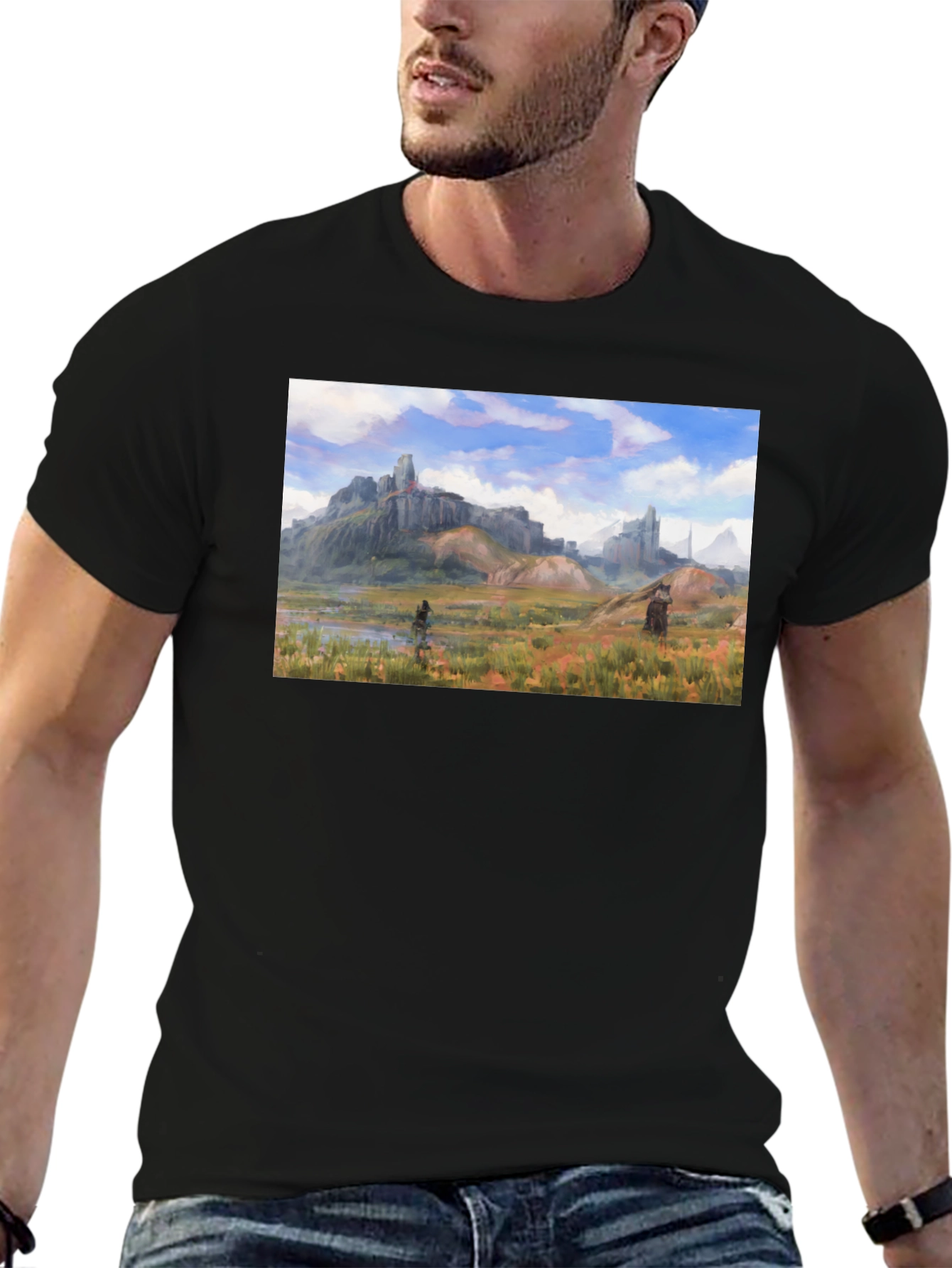 Fantasy Landscape Graphic Tee - Black Unisex T-Shirt