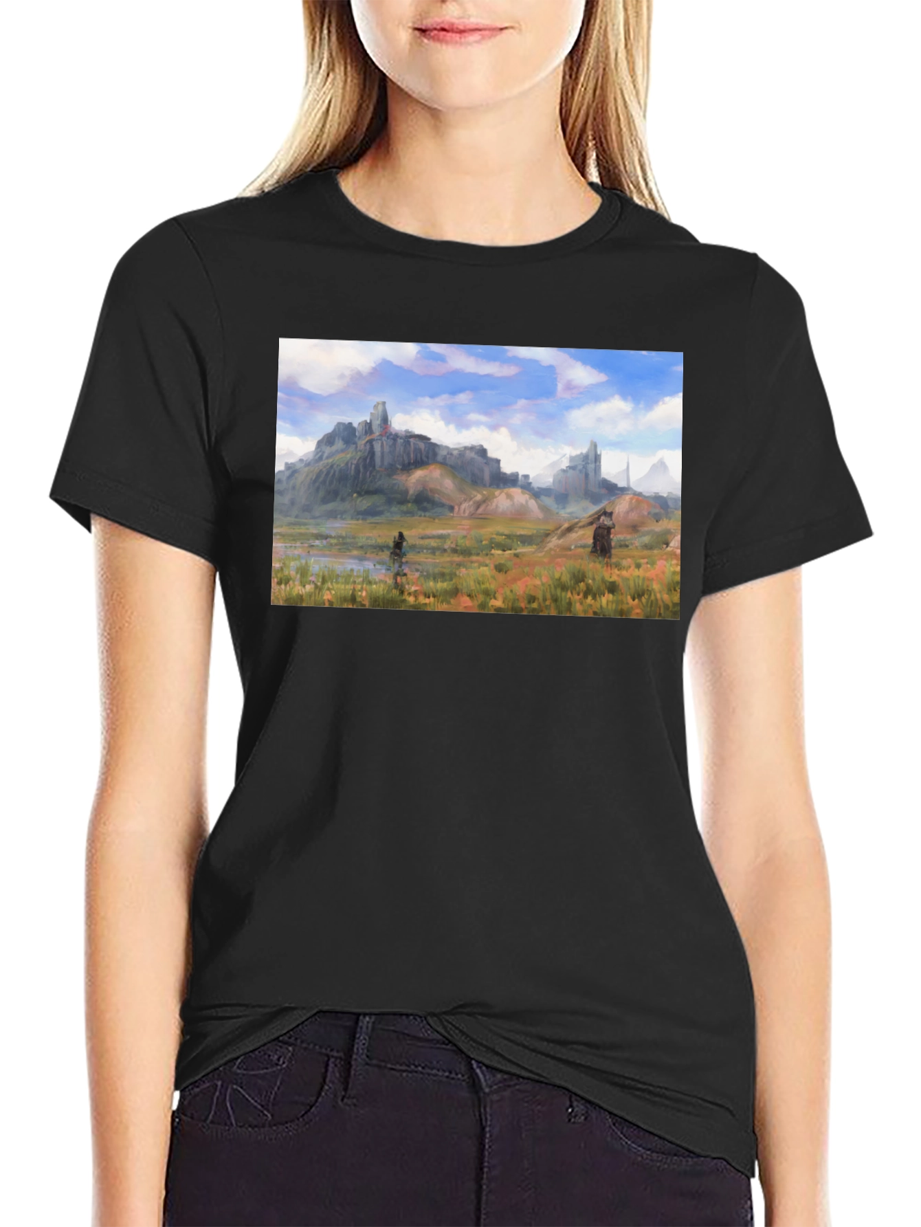 Fantasy Landscape Graphic Tee - Black Unisex T-Shirt