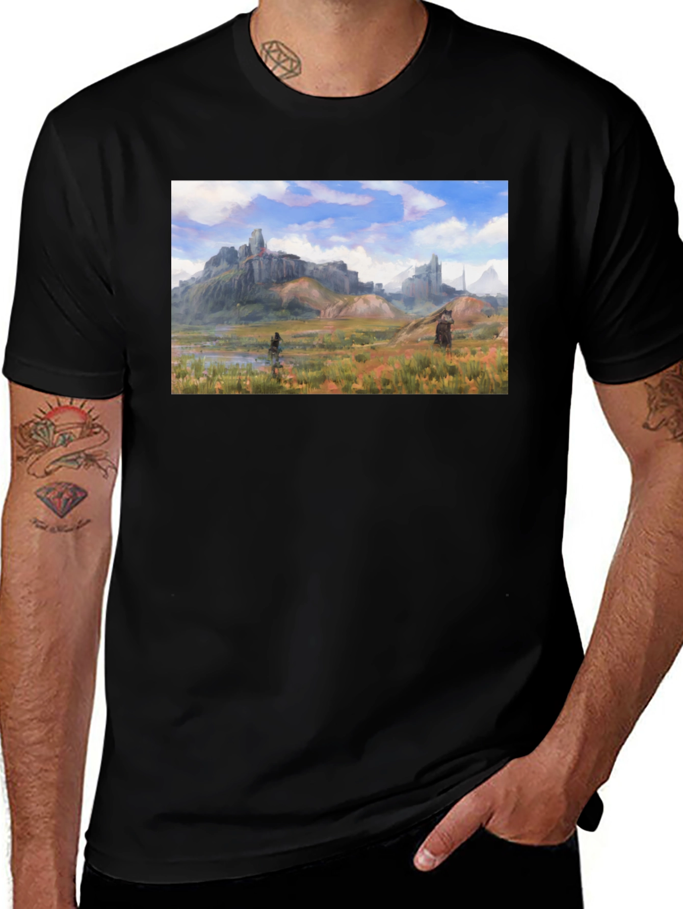 Fantasy Landscape Graphic Tee - Black Unisex T-Shirt