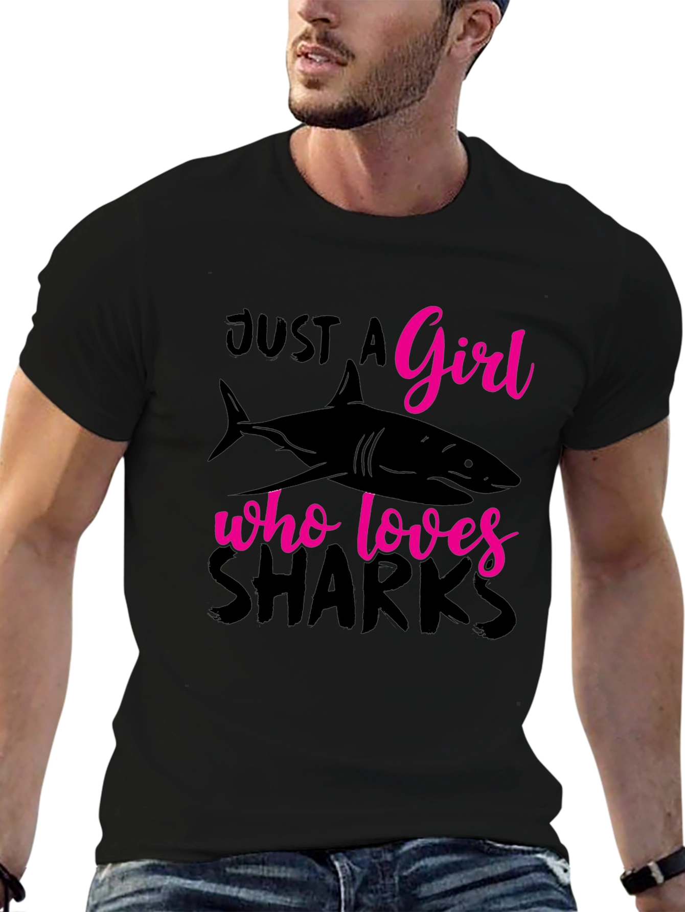 Just A Girl Who Loves Sharks Black T-Shirt