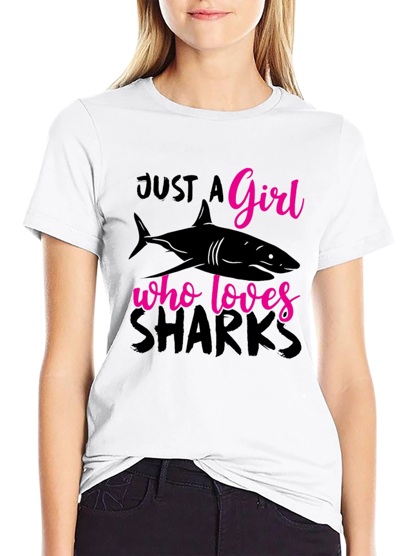 Just A Girl Who Loves Sharks Black T-Shirt
