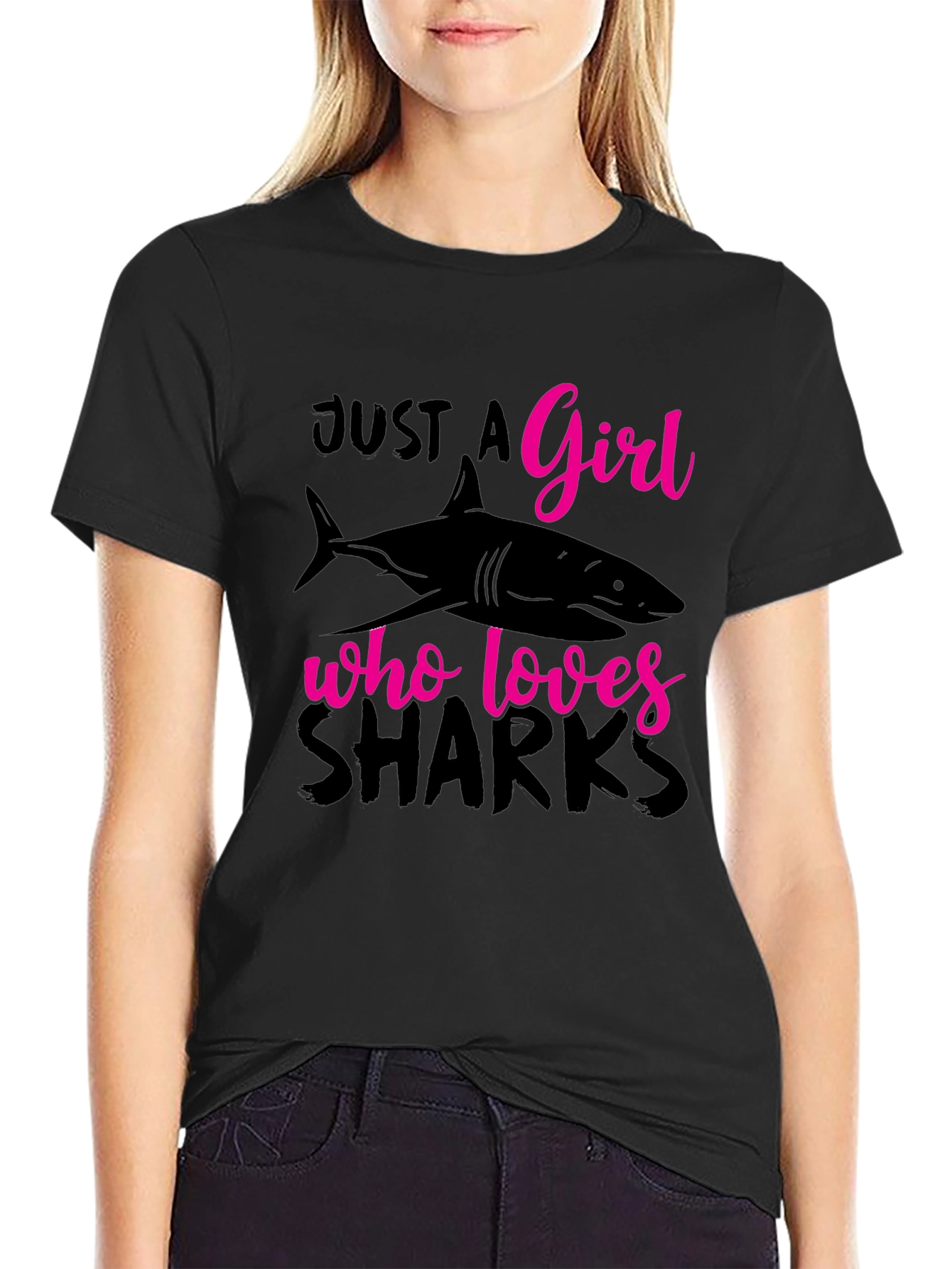 Just A Girl Who Loves Sharks Black T-Shirt