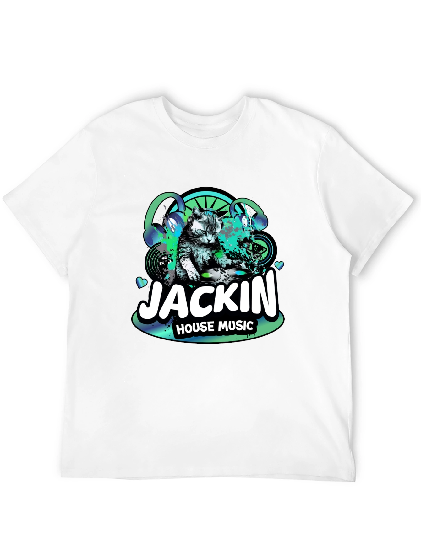 Jackin House Music Cat DJ Black T-Shirt