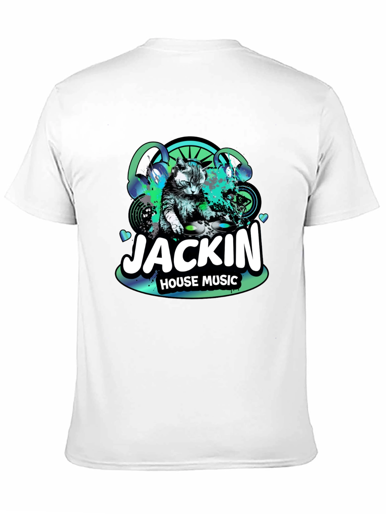 Jackin House Music Cat DJ Black T-Shirt