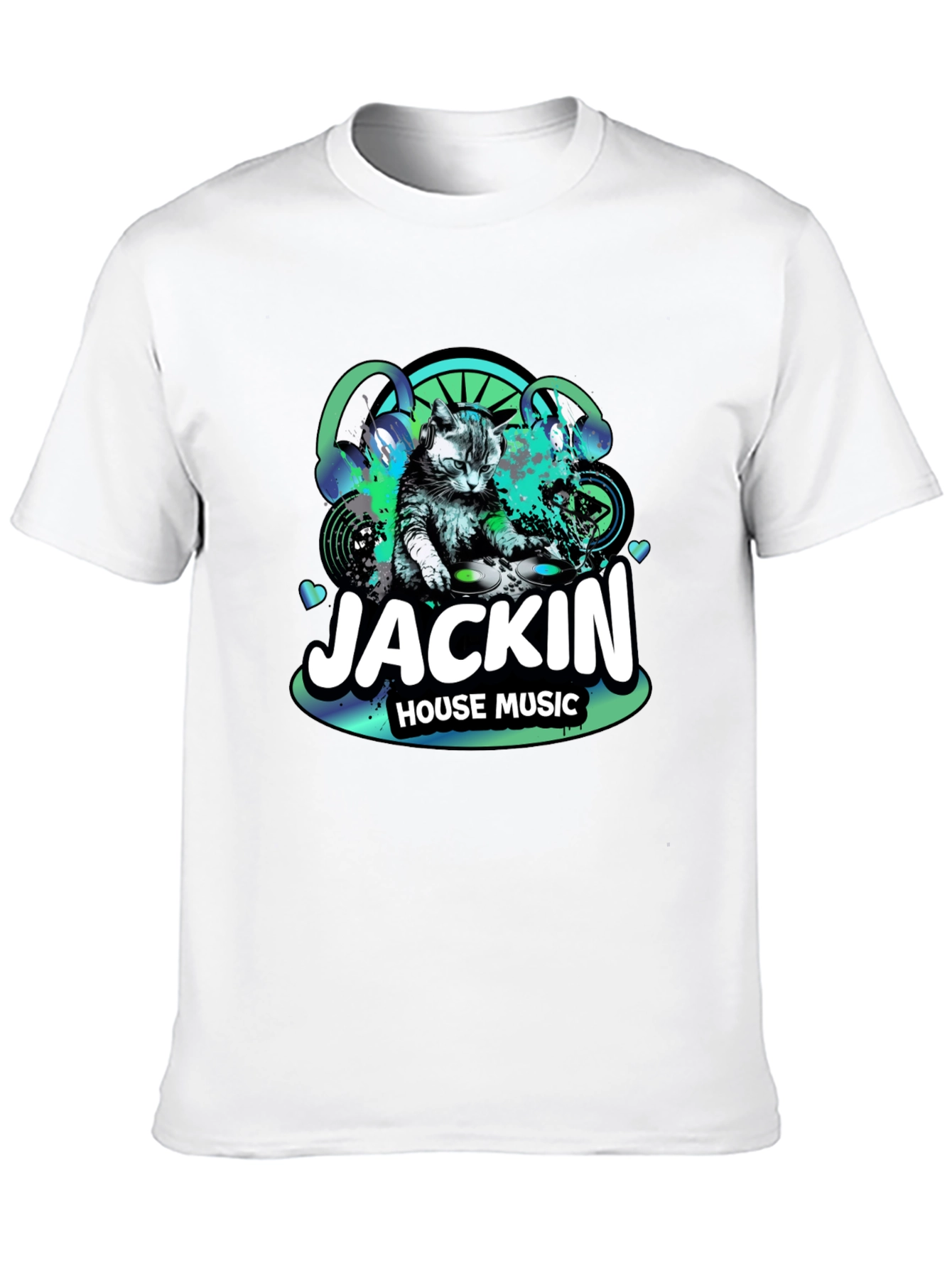 Jackin House Music Cat DJ Black T-Shirt