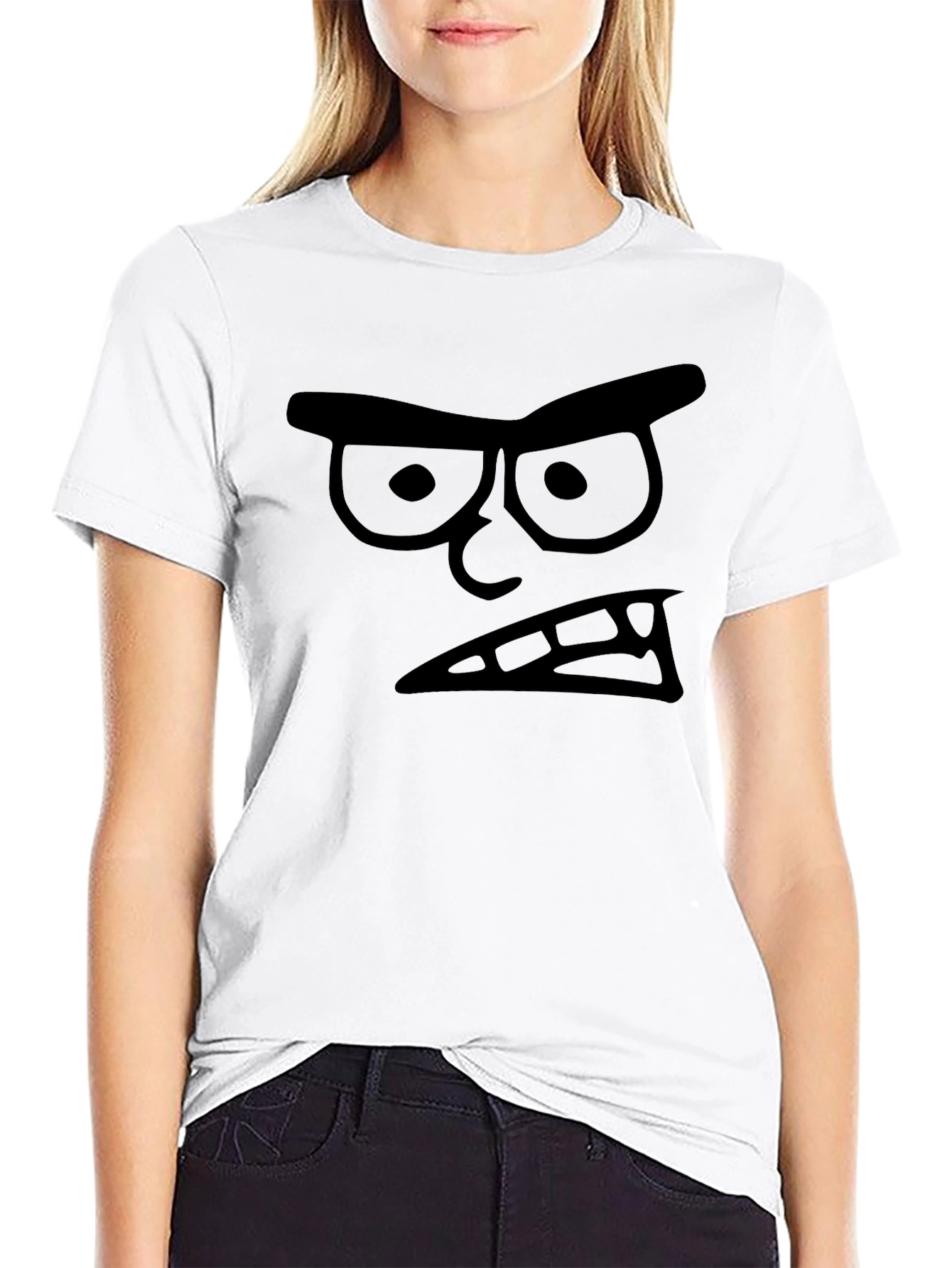 Angry Cartoon Face Black T-Shirt