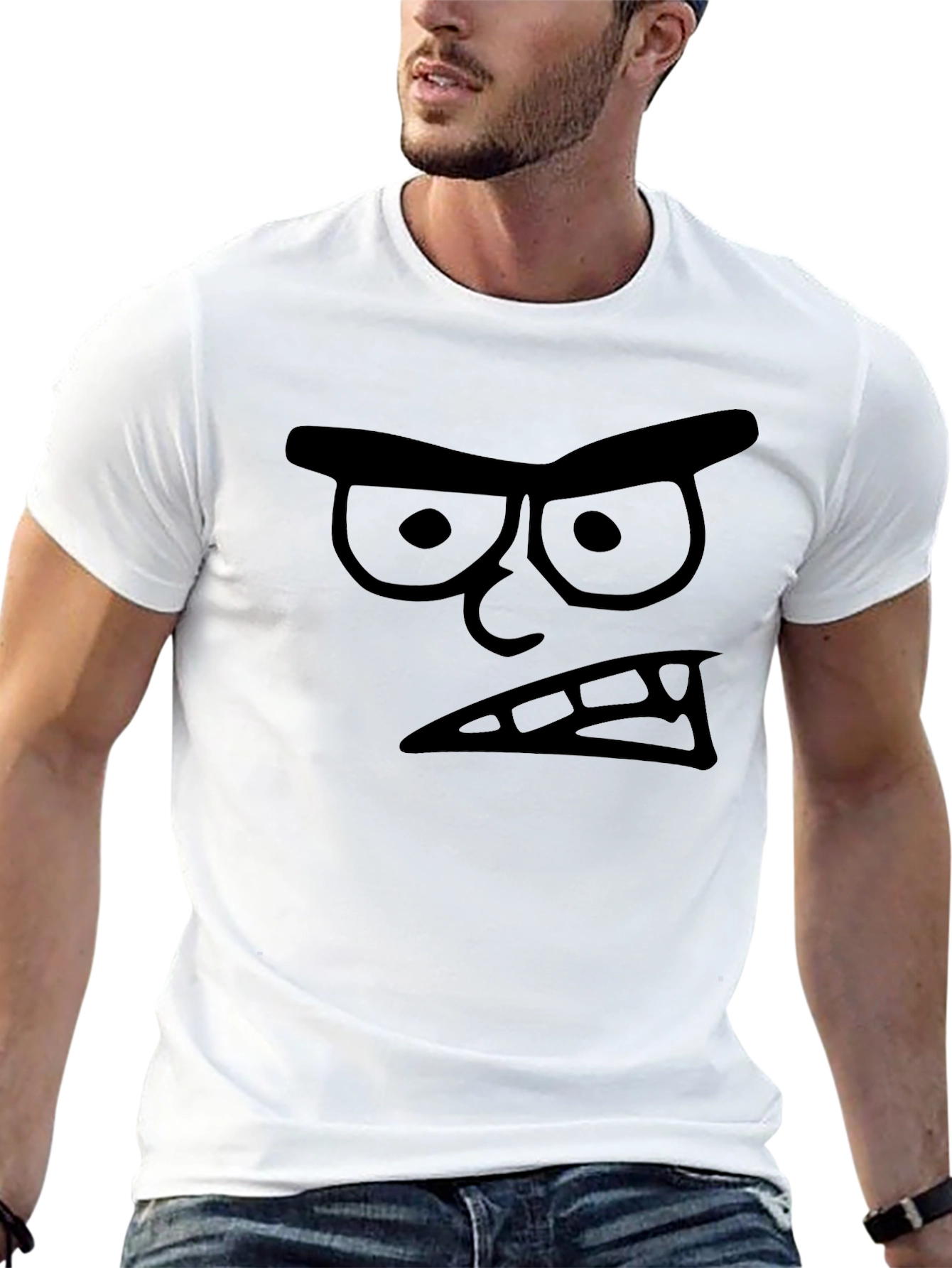 Angry Cartoon Face Black T-Shirt
