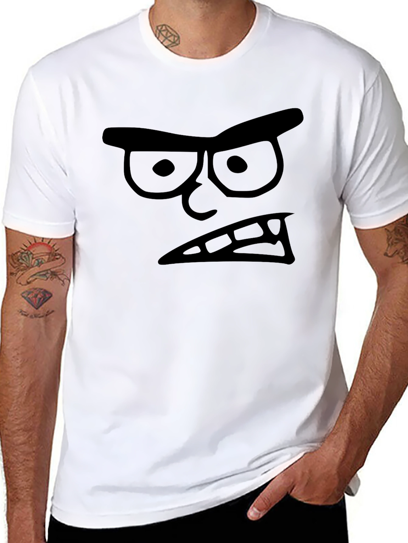 Angry Cartoon Face Black T-Shirt