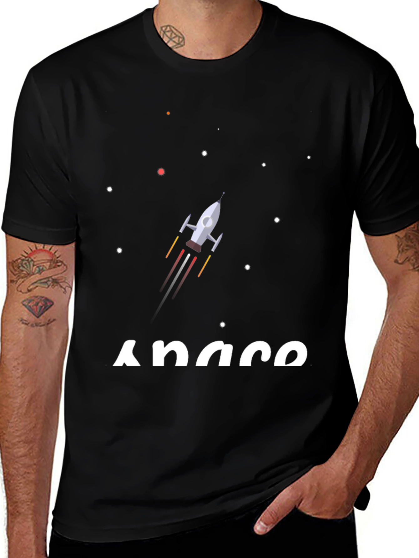 Space Rocket Graphic T-Shirt - Black