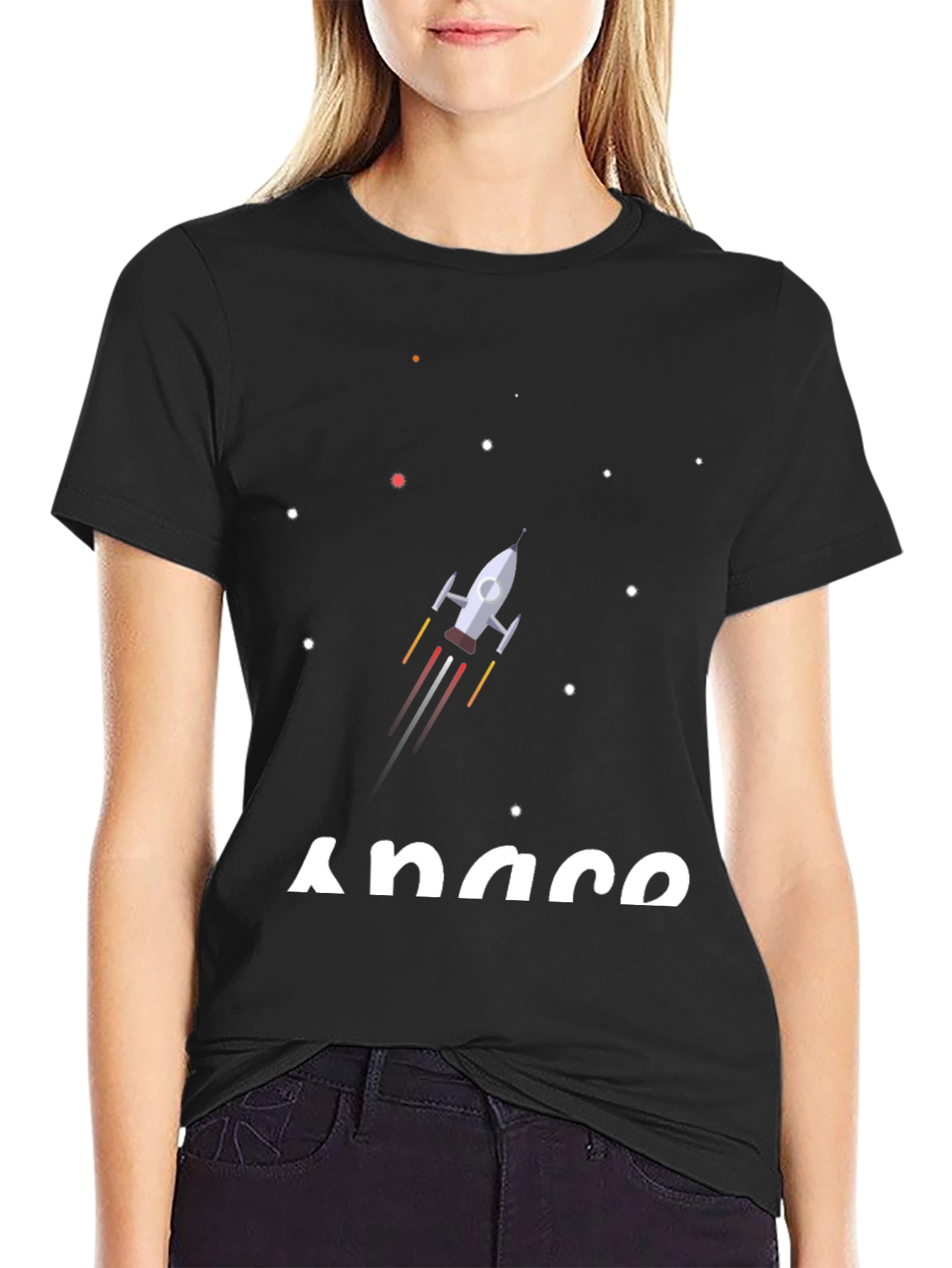 Space Rocket Graphic T-Shirt - Black
