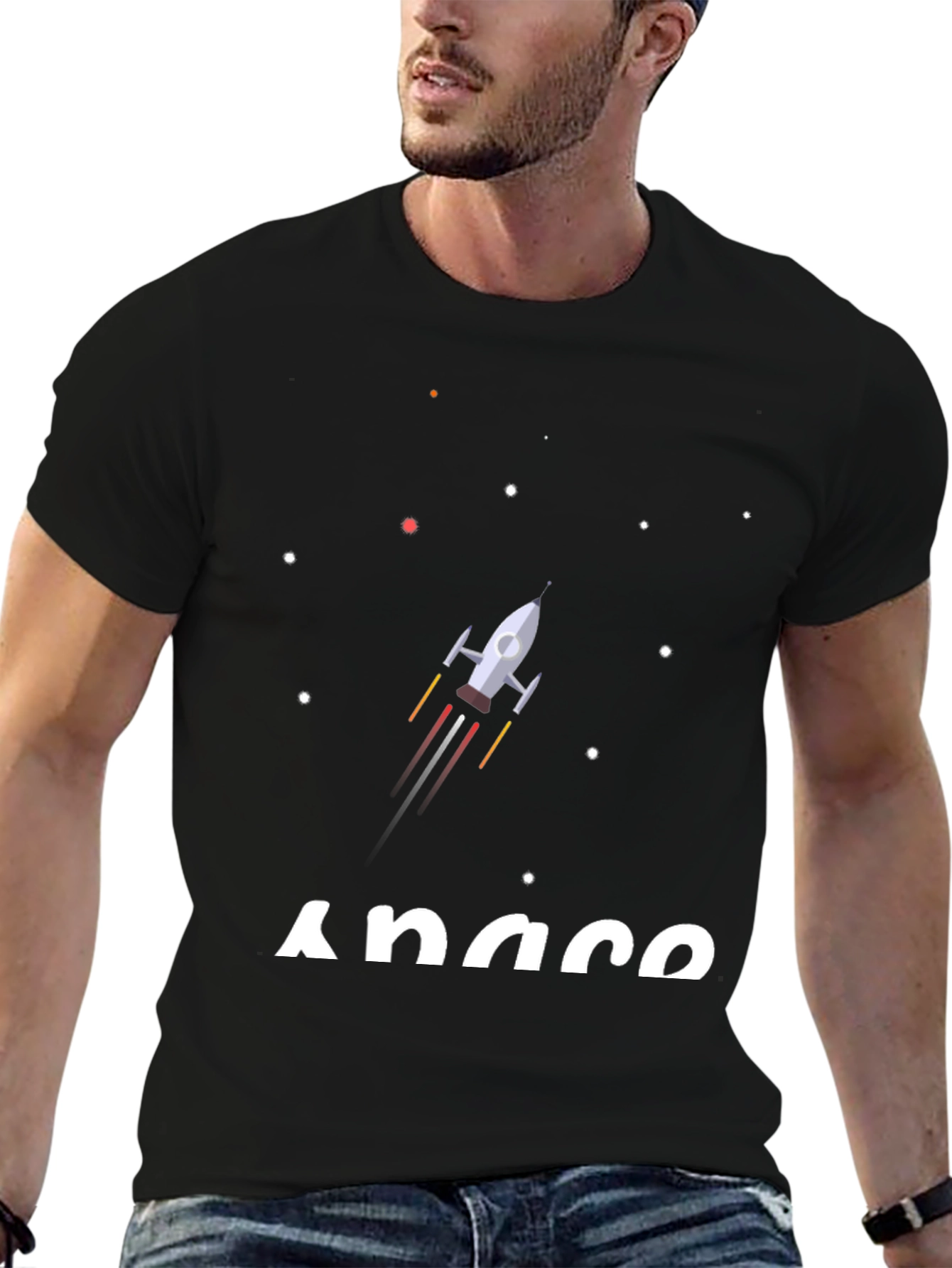 Space Rocket Graphic T-Shirt - Black