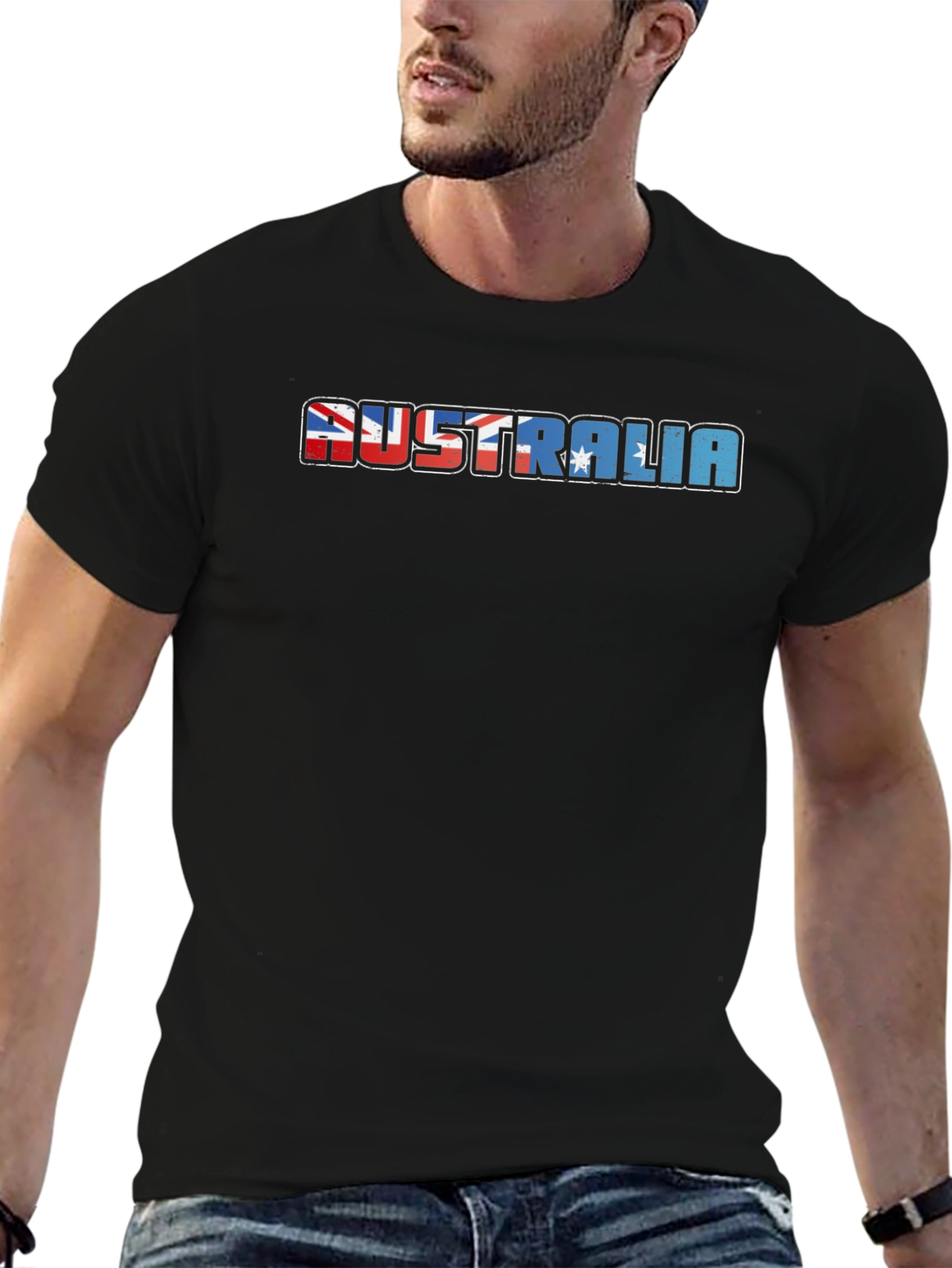 Australia Flag Graphic Print Black T-Shirt