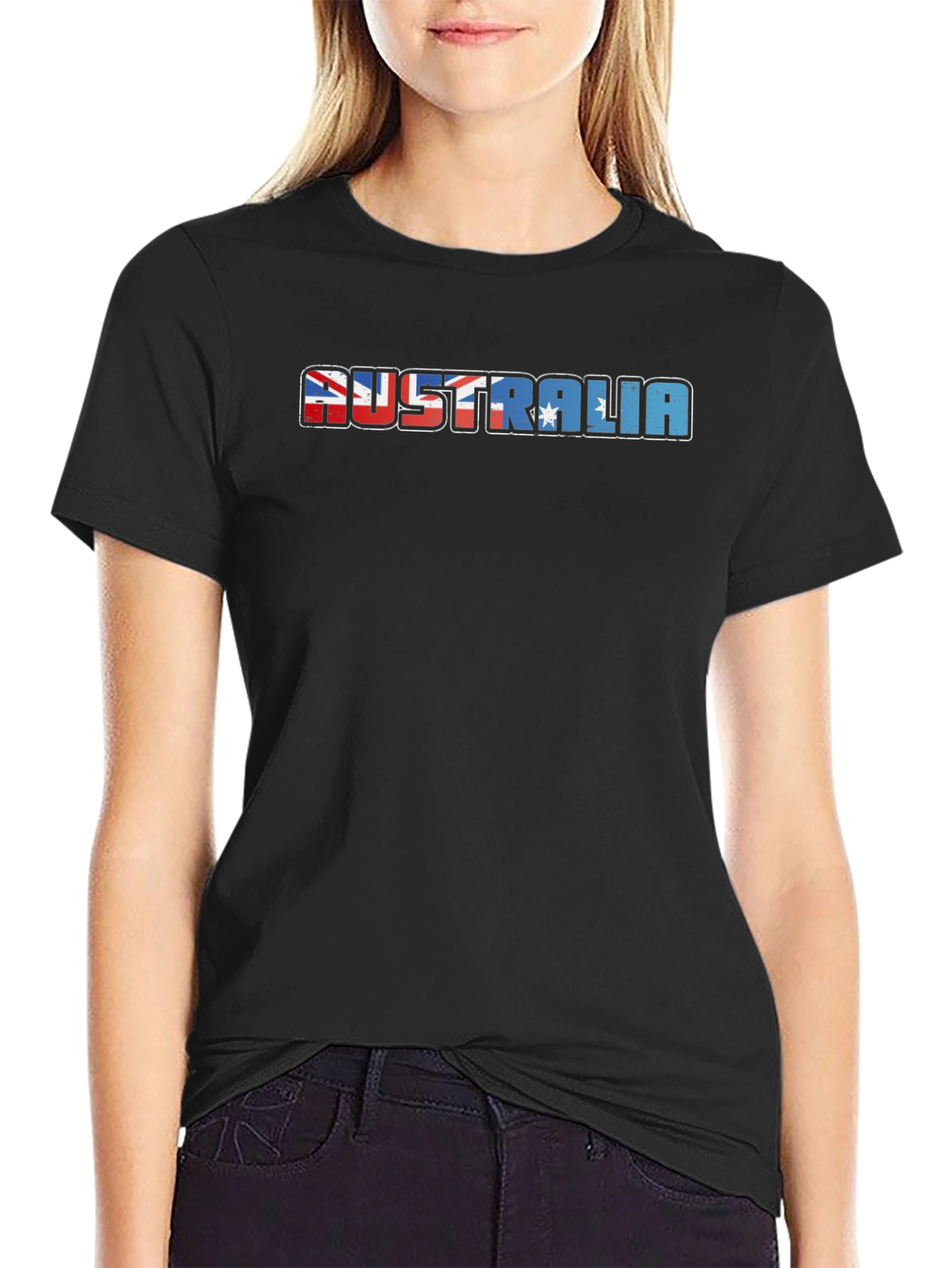 Australia Flag Graphic Print Black T-Shirt