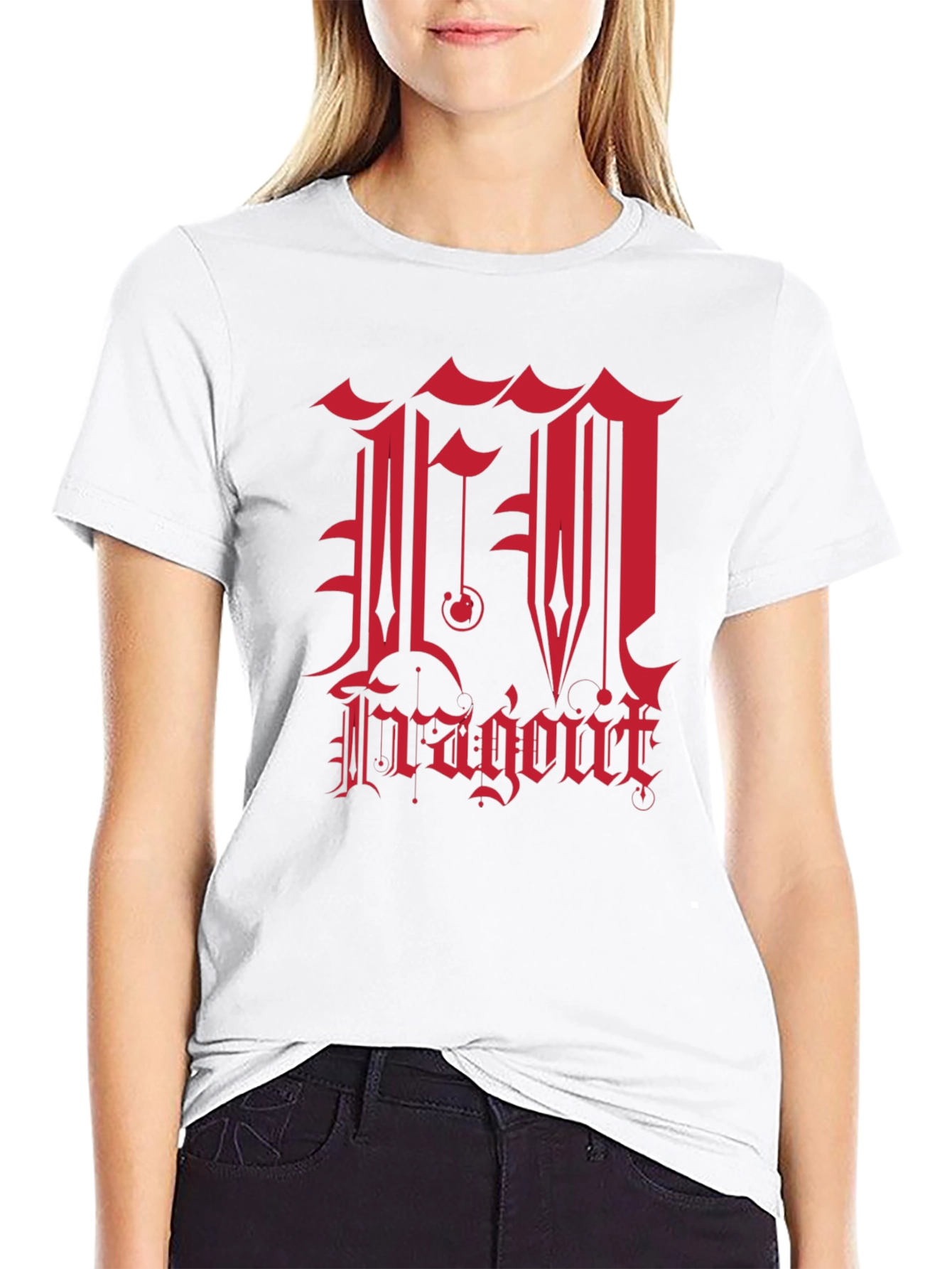 Edgy Black T-Shirt with Red Gothic Dragon Design