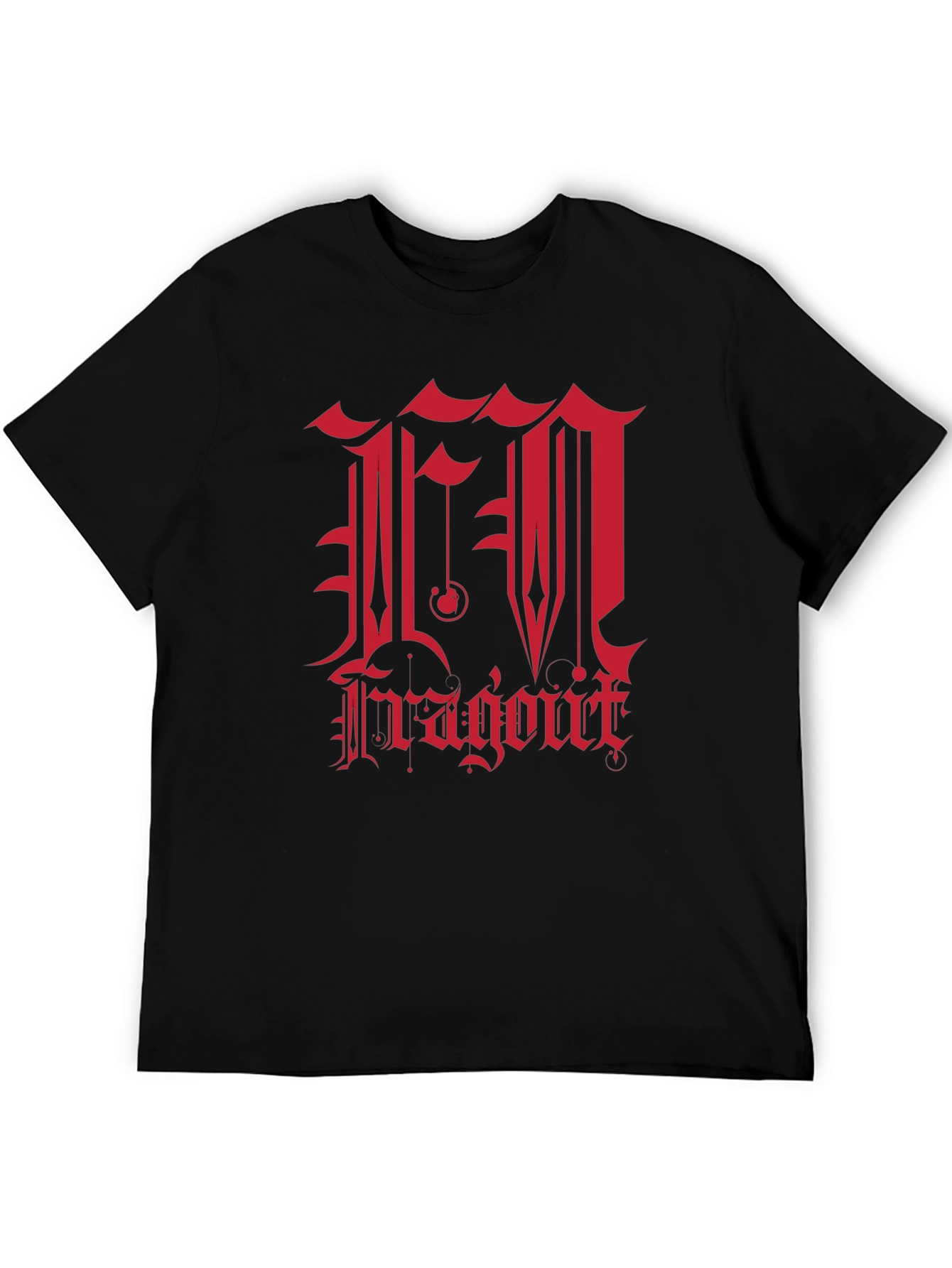 Edgy Black T-Shirt with Red Gothic Dragon Design