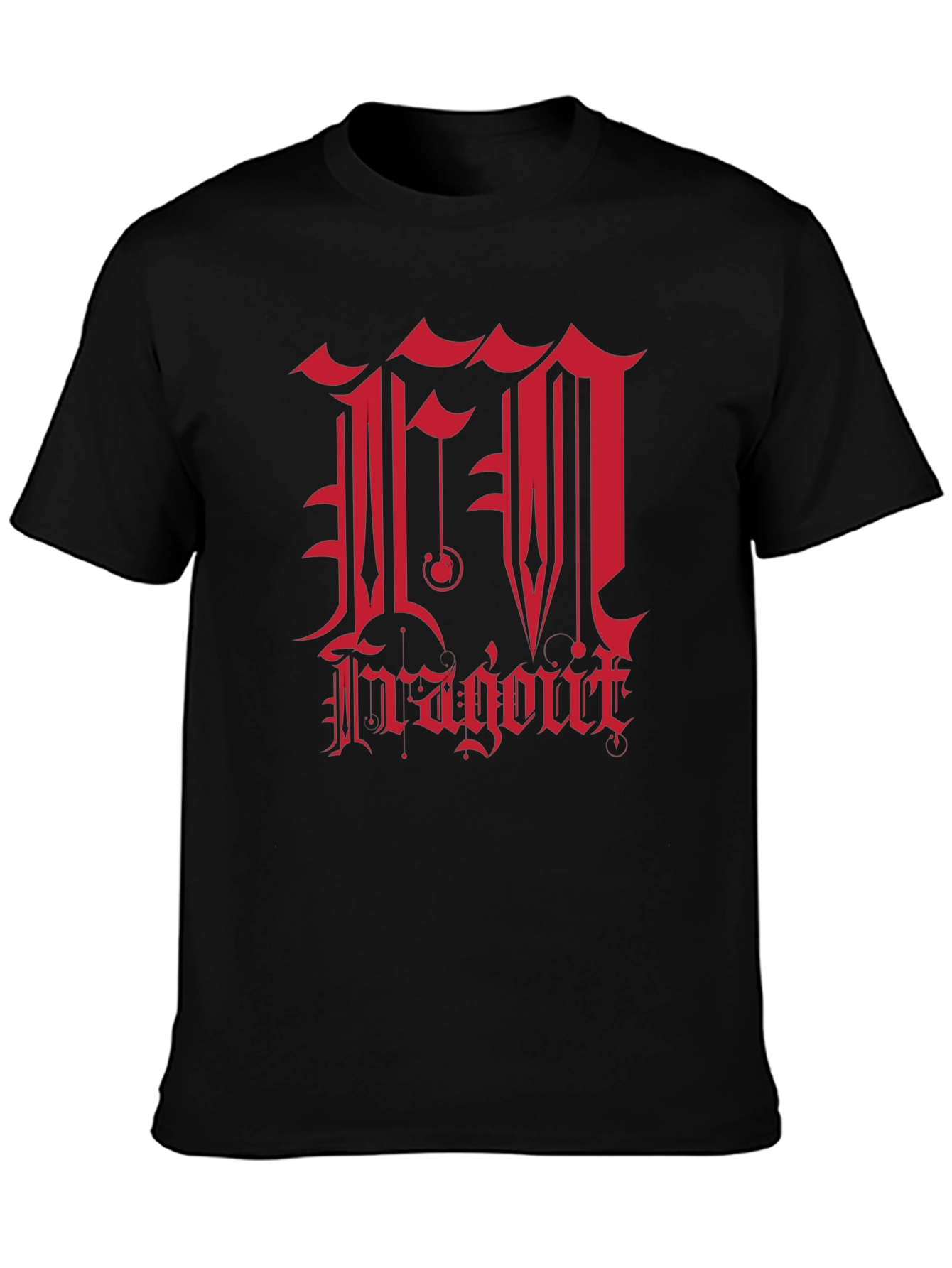 Edgy Black T-Shirt with Red Gothic Dragon Design