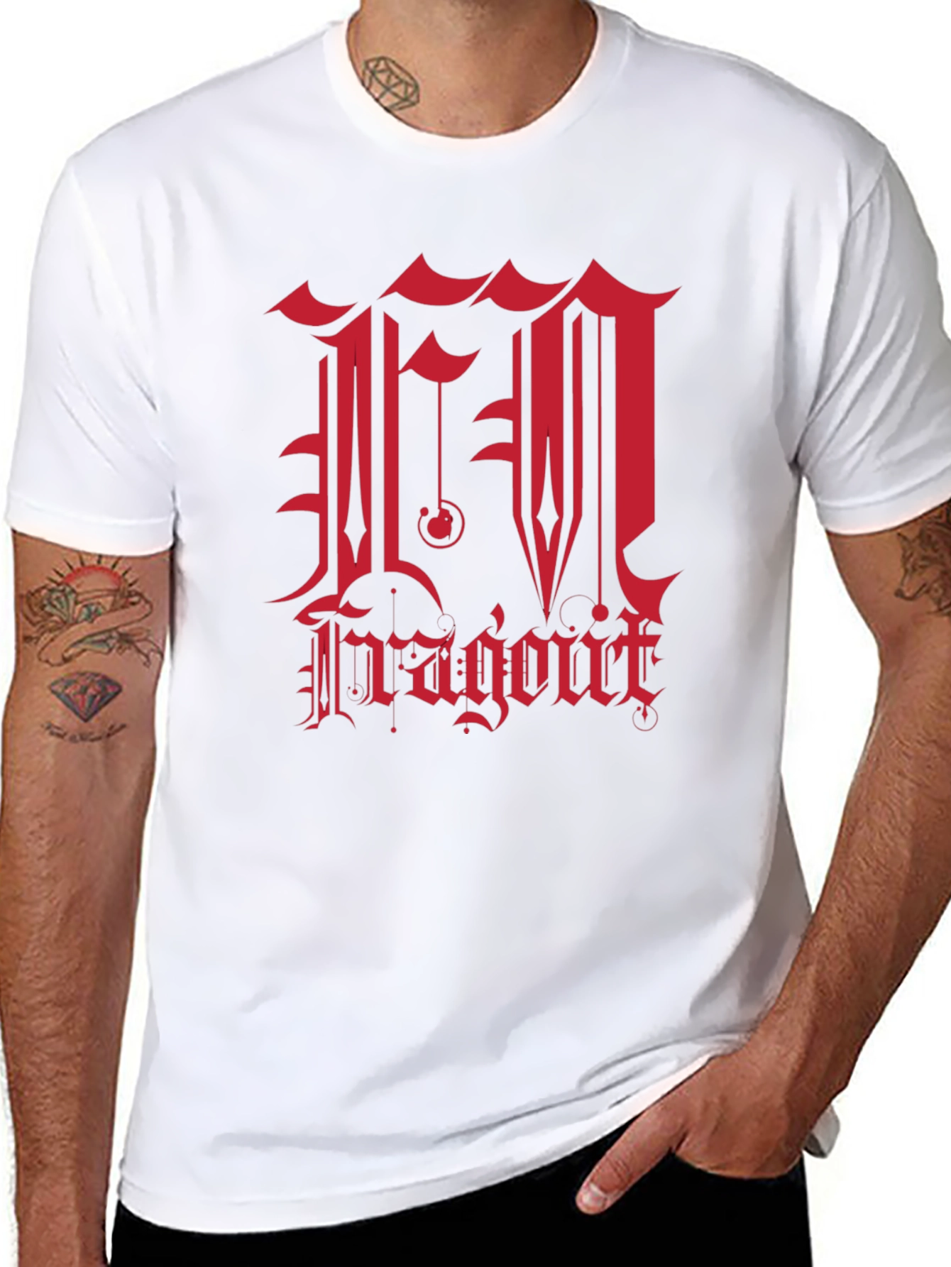 Edgy Black T-Shirt with Red Gothic Dragon Design