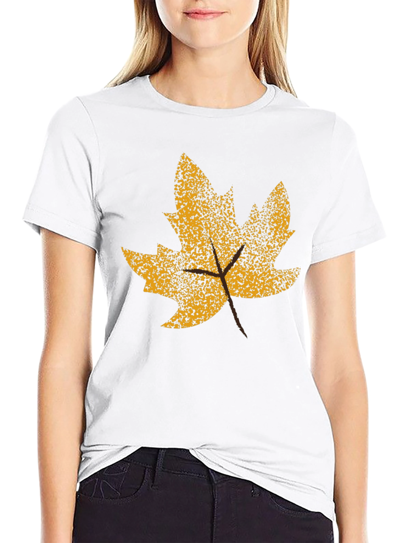 Fall Leaf Graphic Tee - Black Cotton T-Shirt