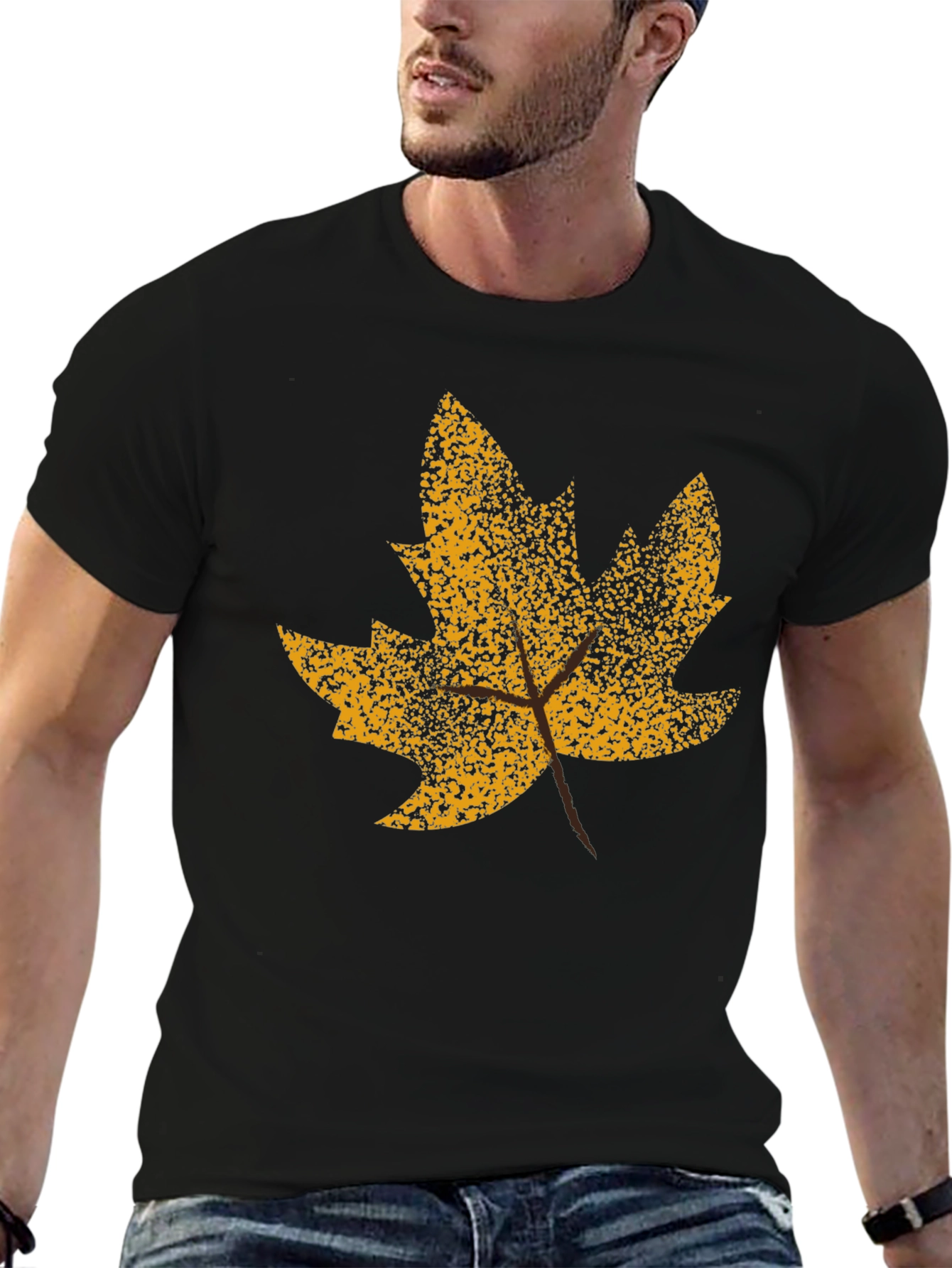 Fall Leaf Graphic Tee - Black Cotton T-Shirt