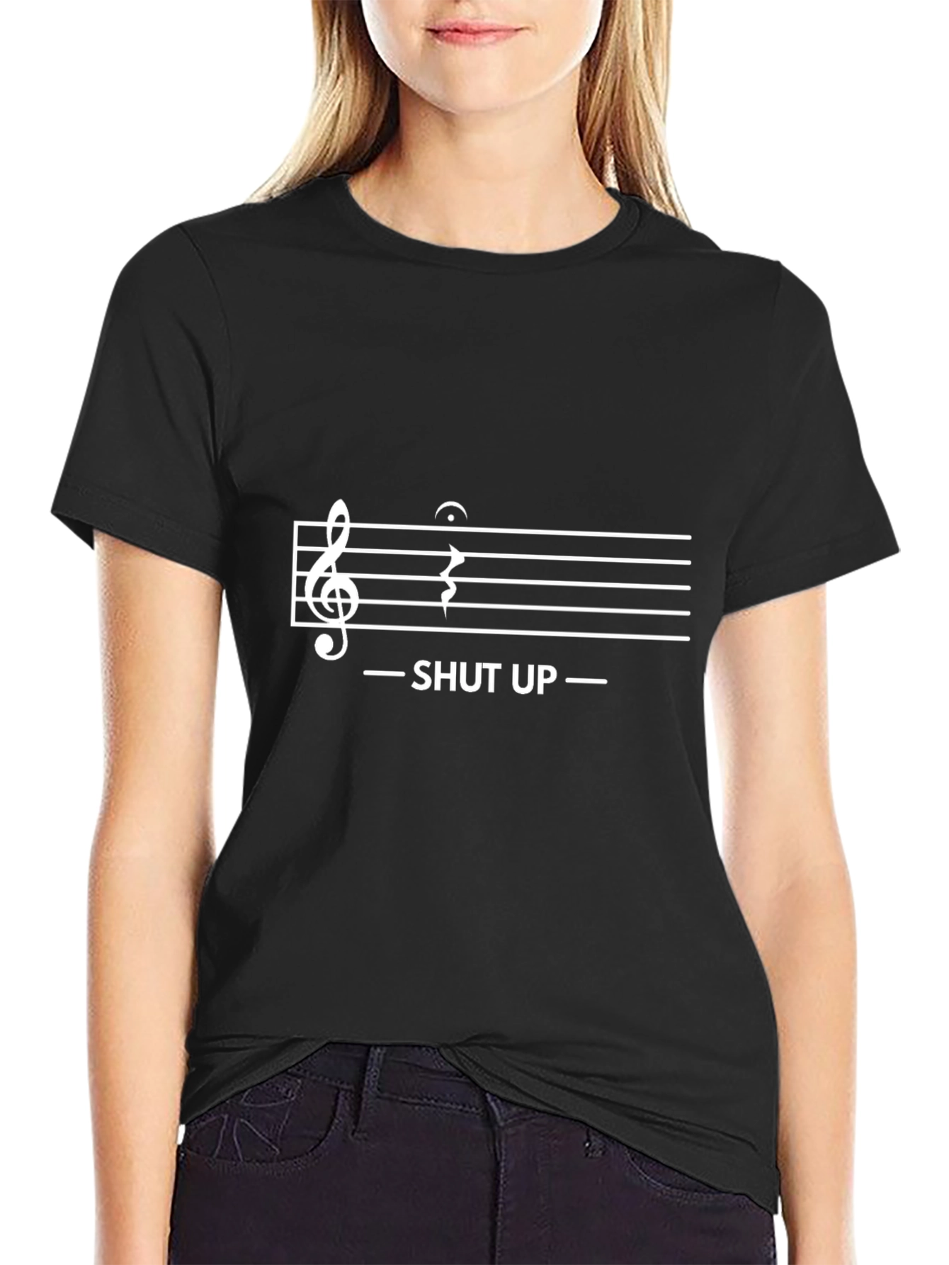 Shut Up Music Note Graphic T-Shirt - Black