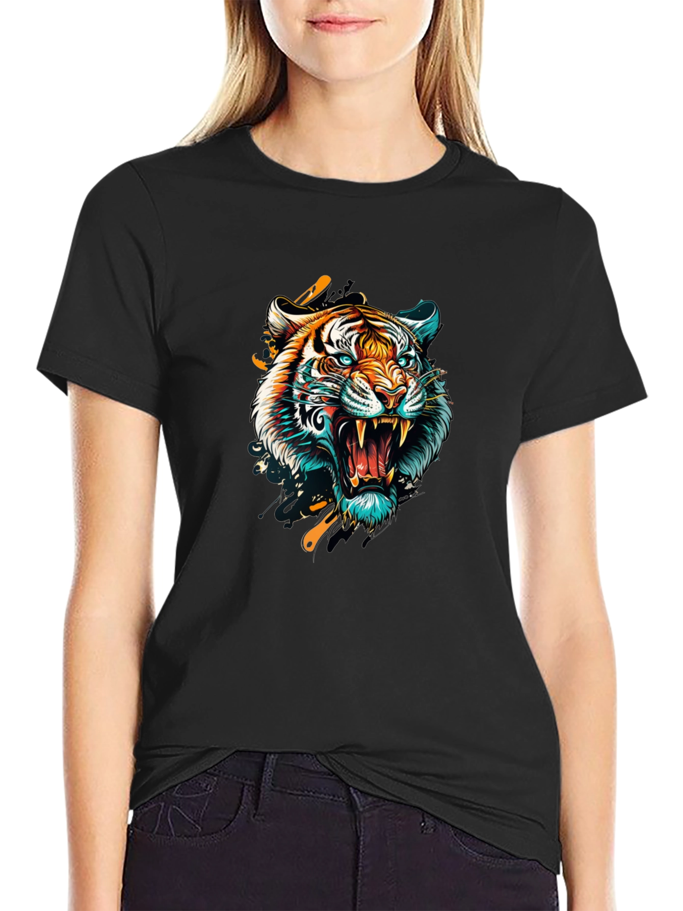Roaring Tiger Graphic Tee - Stylish Mens Black T-Shirt