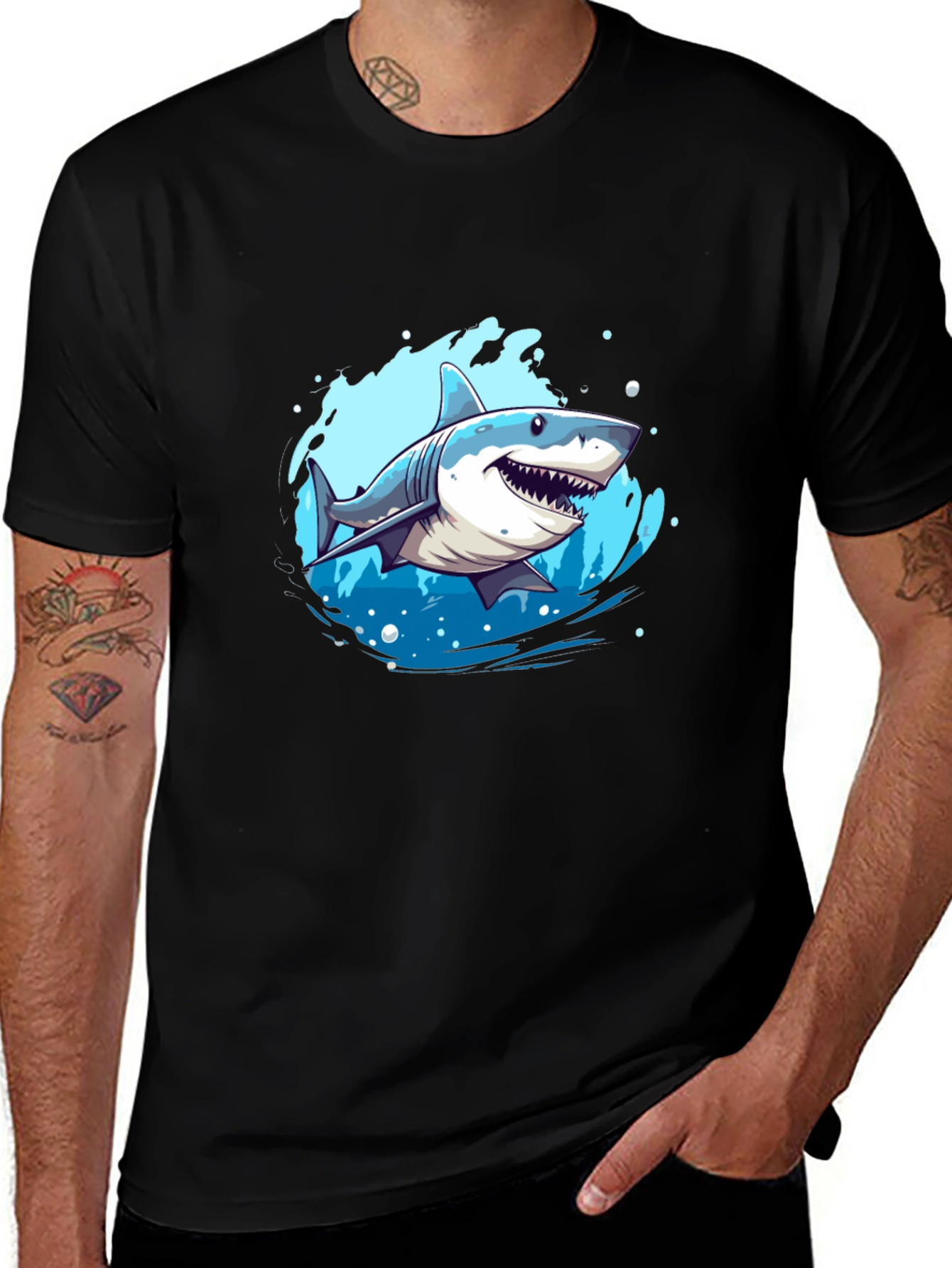 Shark Graphic Print Black T-Shirt