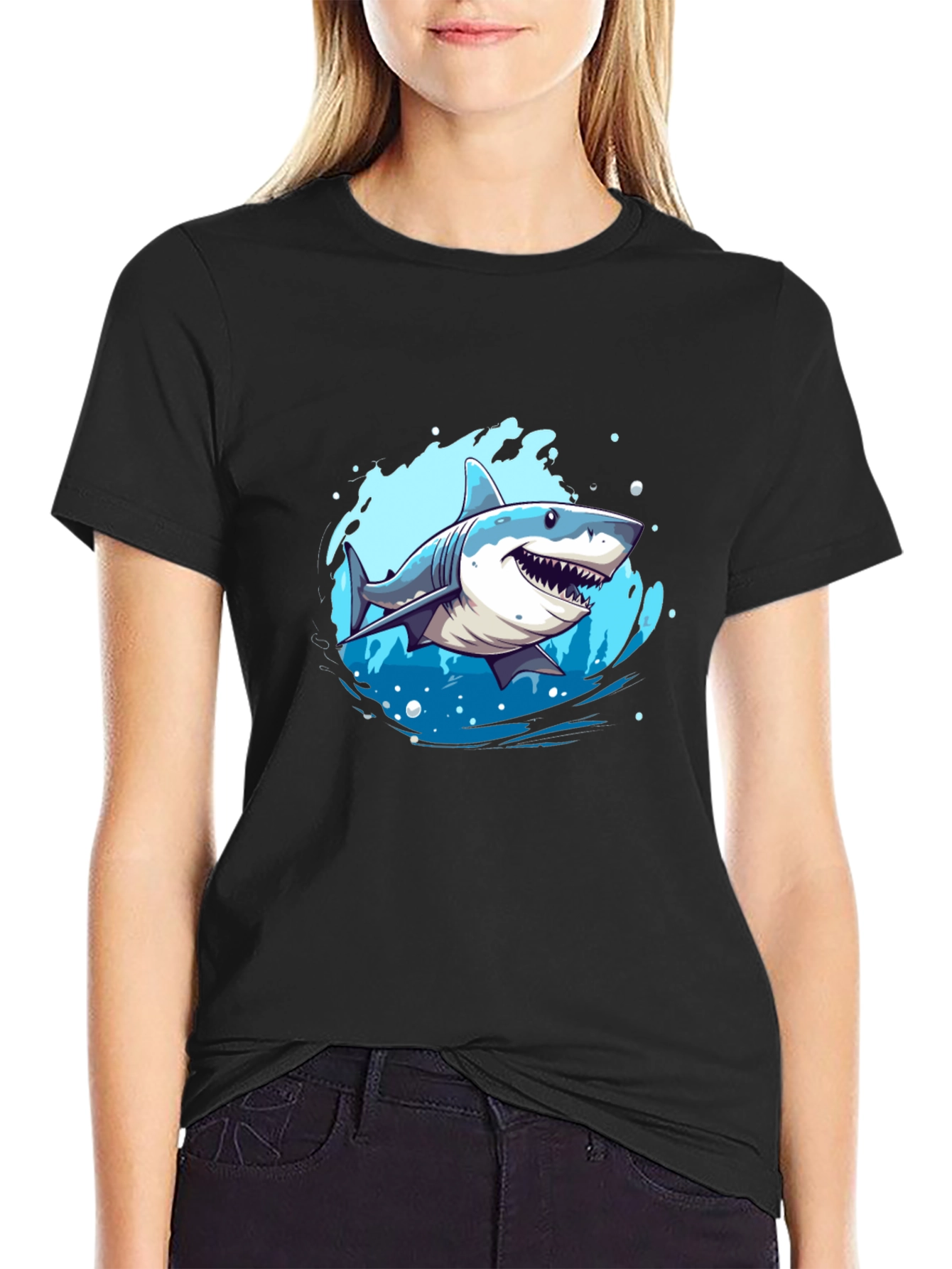 Shark Graphic Print Black T-Shirt