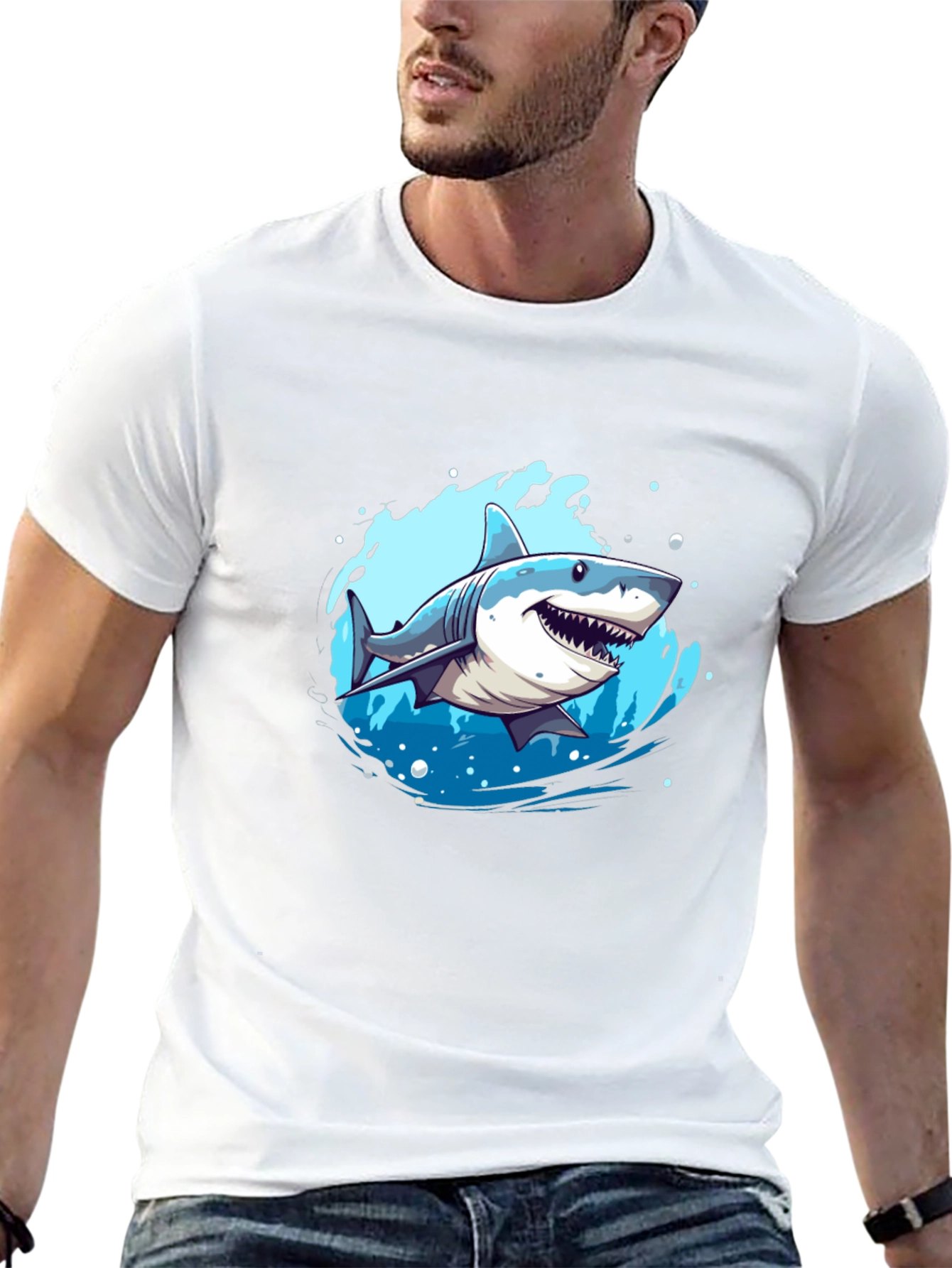 Shark Graphic Print Black T-Shirt