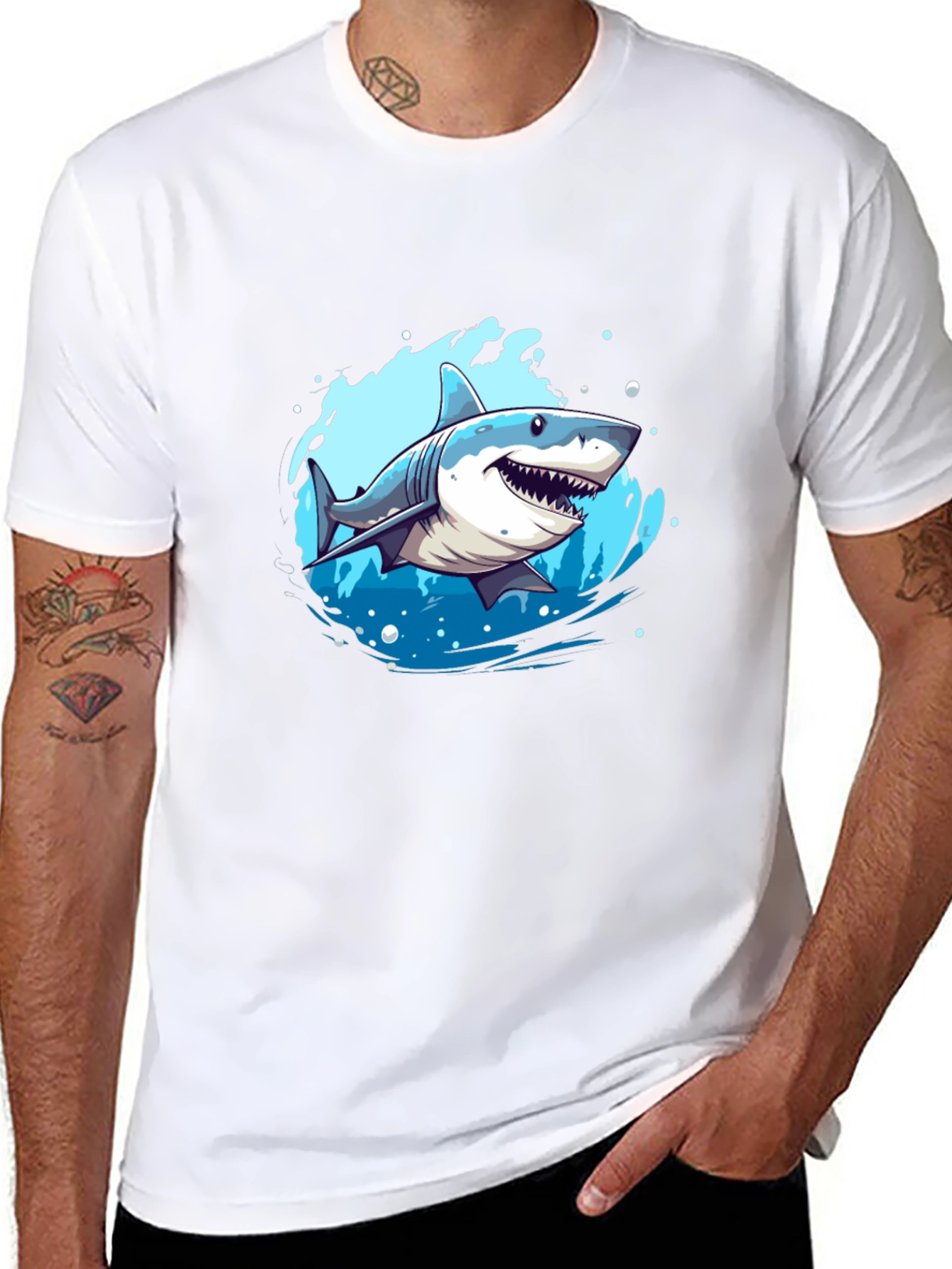 Shark Graphic Print Black T-Shirt