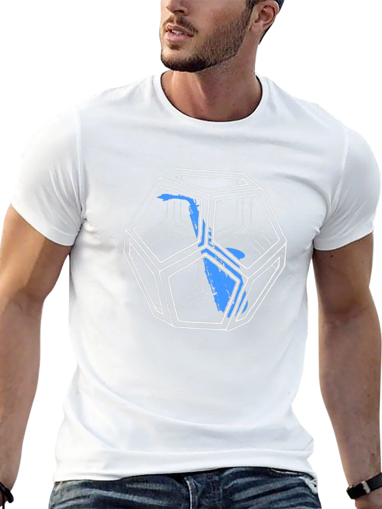 Geometric Icosahedron Graphic Tee - Black