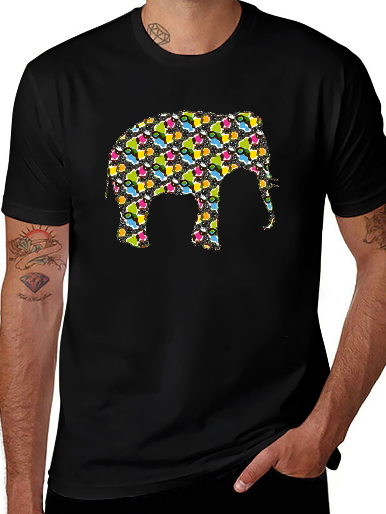 Funky Elephant Graphic Tee - Black Cotton T-Shirt