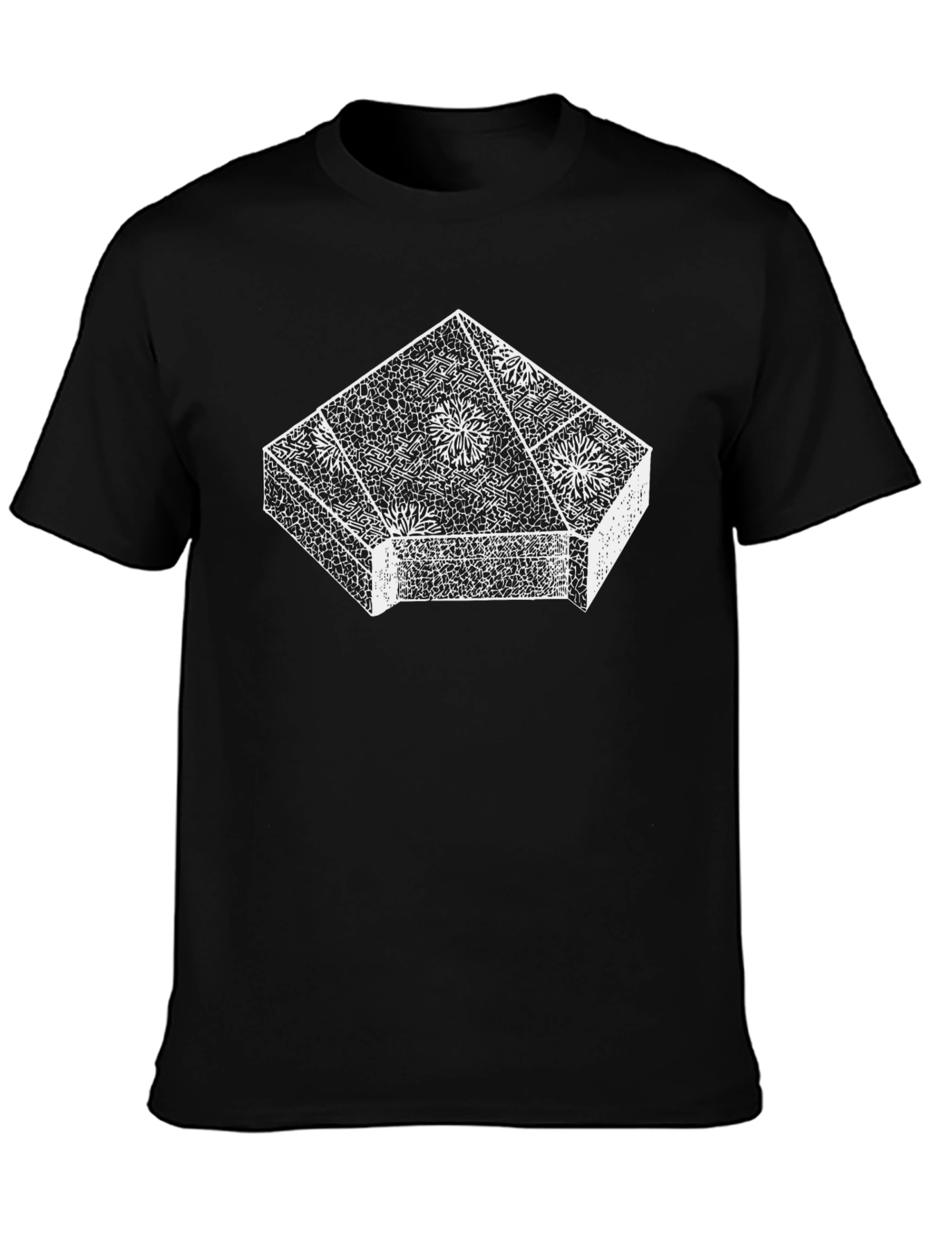Geometric Floral Print Black T-Shirt