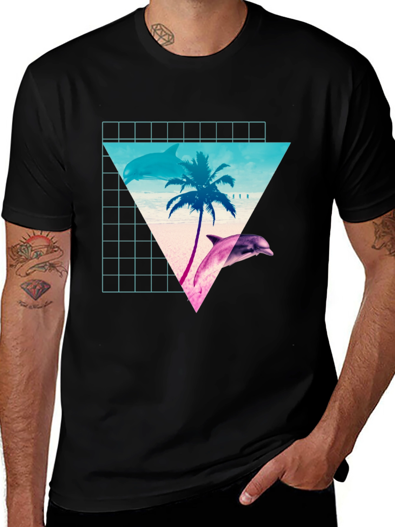 Retro Dolphin Palm T-Shirt