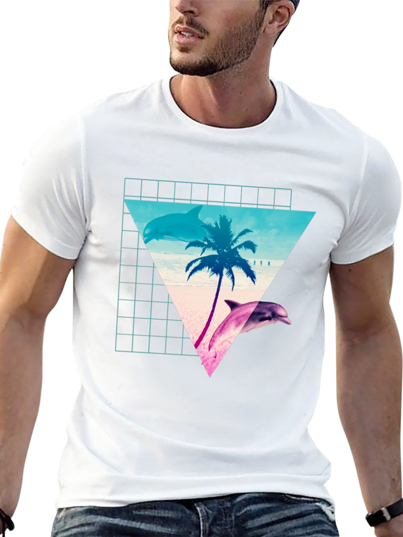 Retro Dolphin Palm T-Shirt