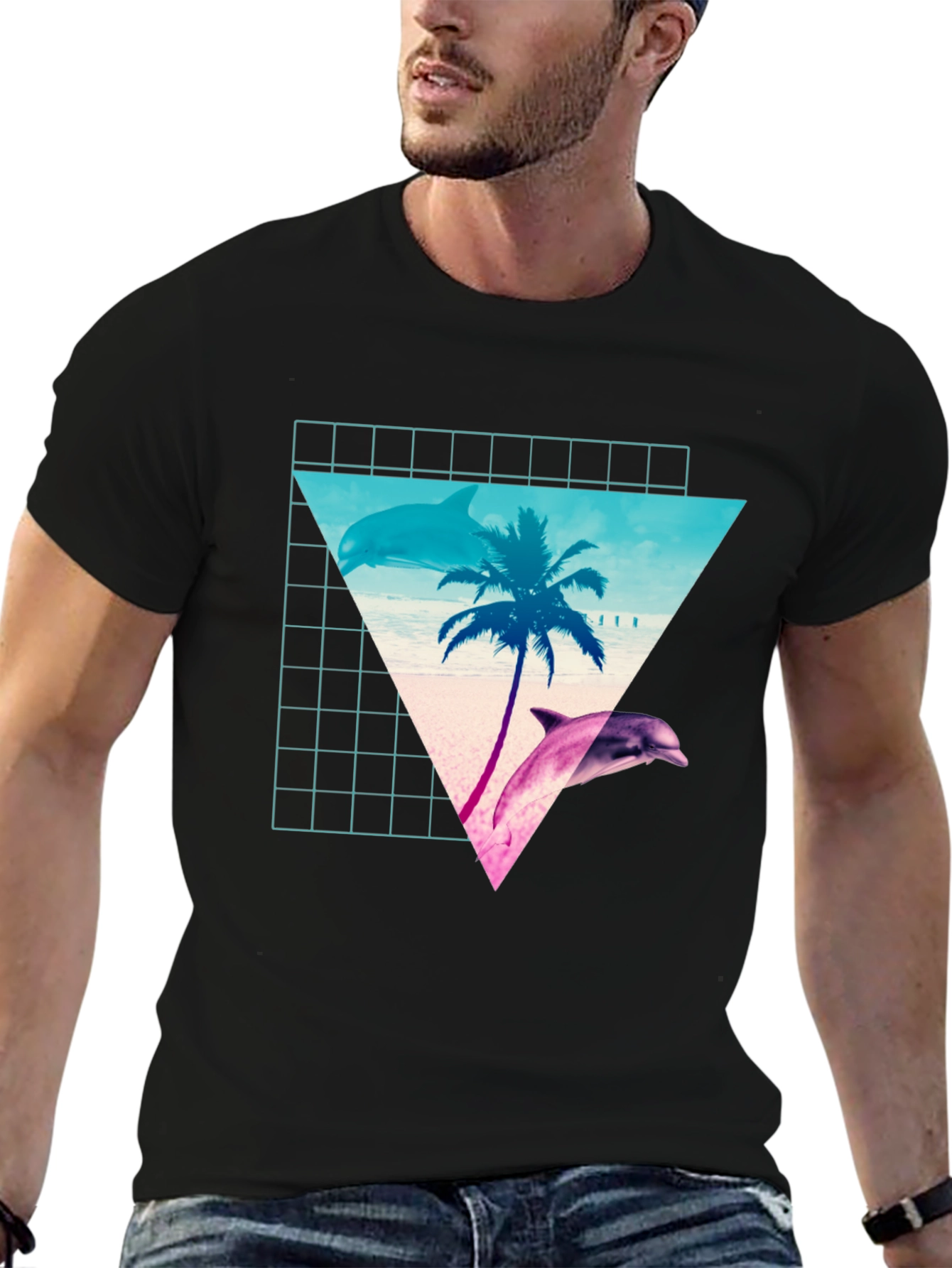 Retro Dolphin Palm T-Shirt