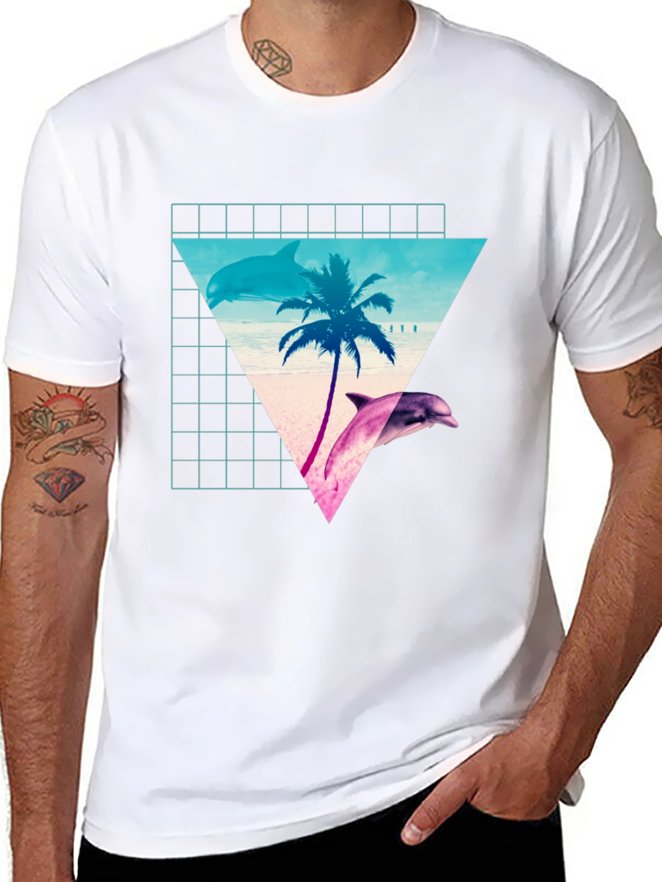 Retro Dolphin Palm T-Shirt