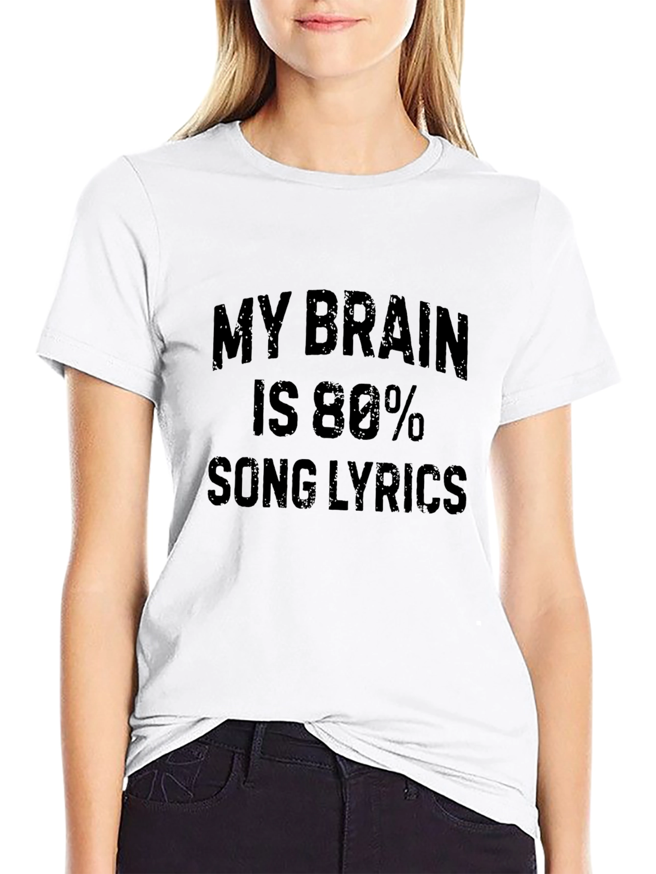 Song Lyric Brain Mens Black Graphic T-Shirt