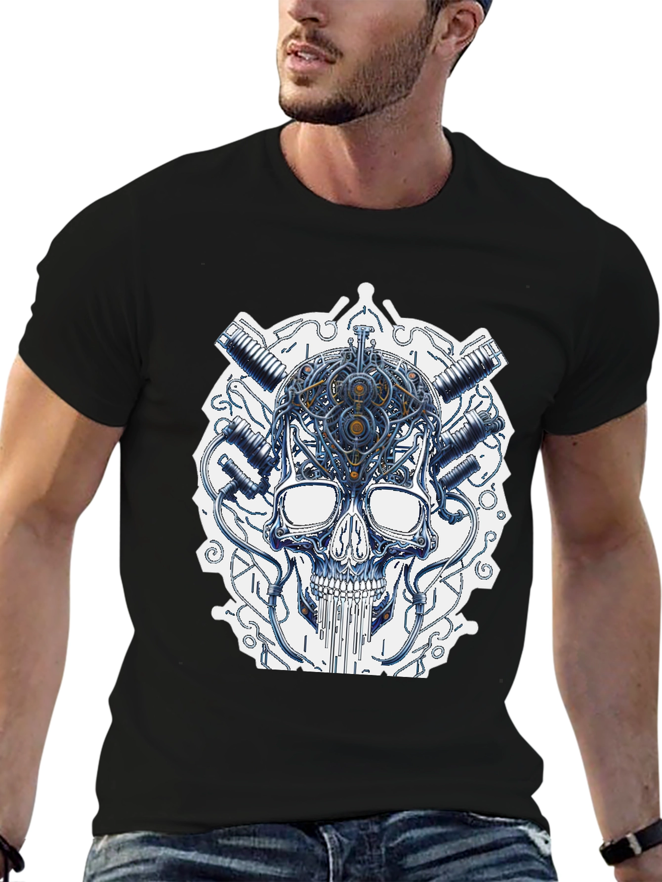 Cyberpunk Skull Graphic T-Shirt