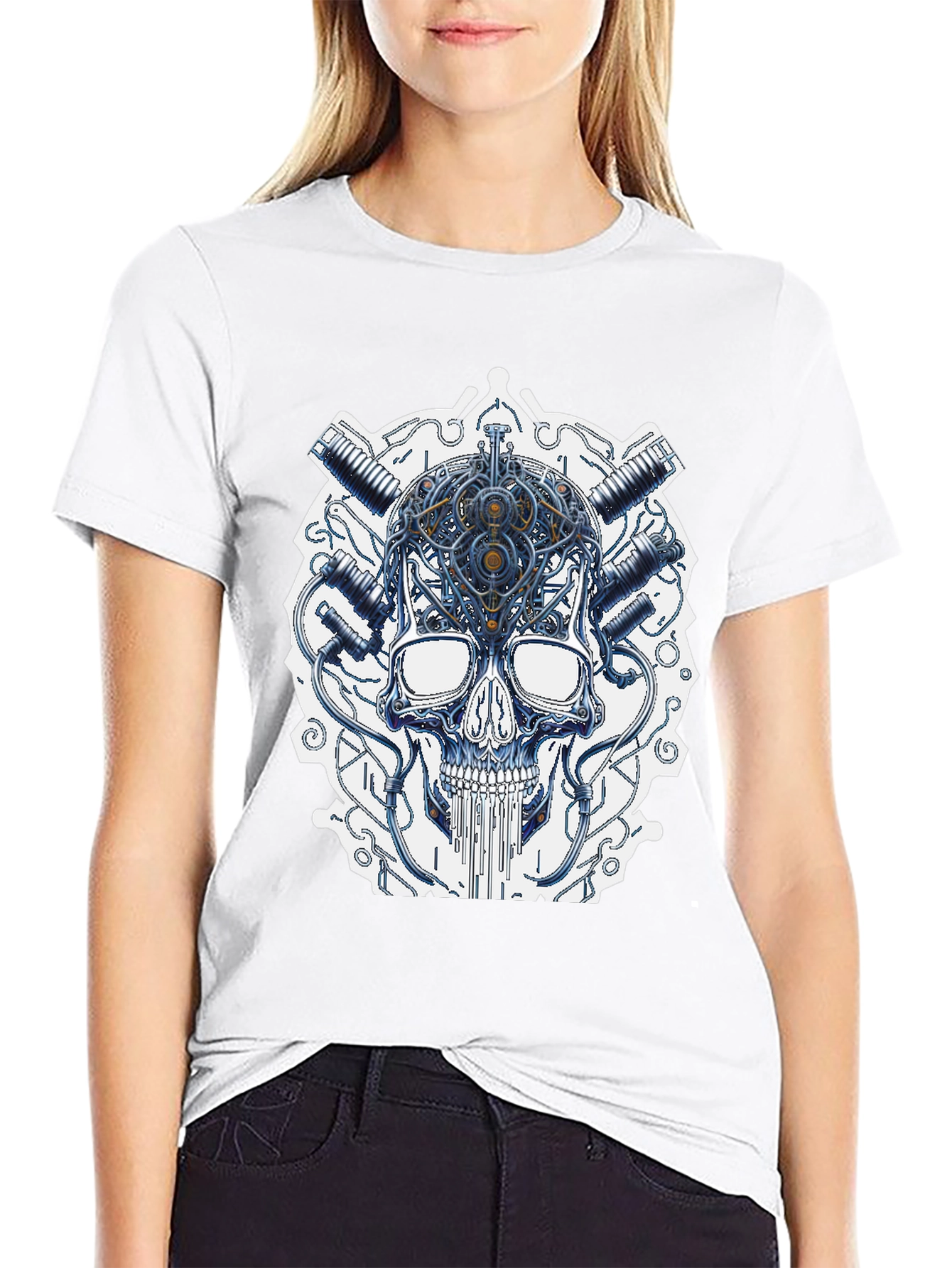 Cyberpunk Skull Graphic T-Shirt
