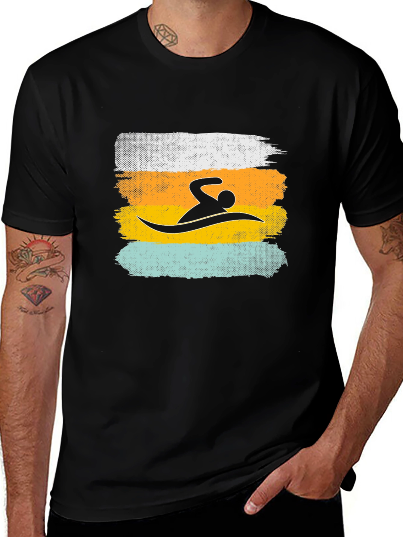 Swimmer Graphic Tee - Retro Brushstroke Design
