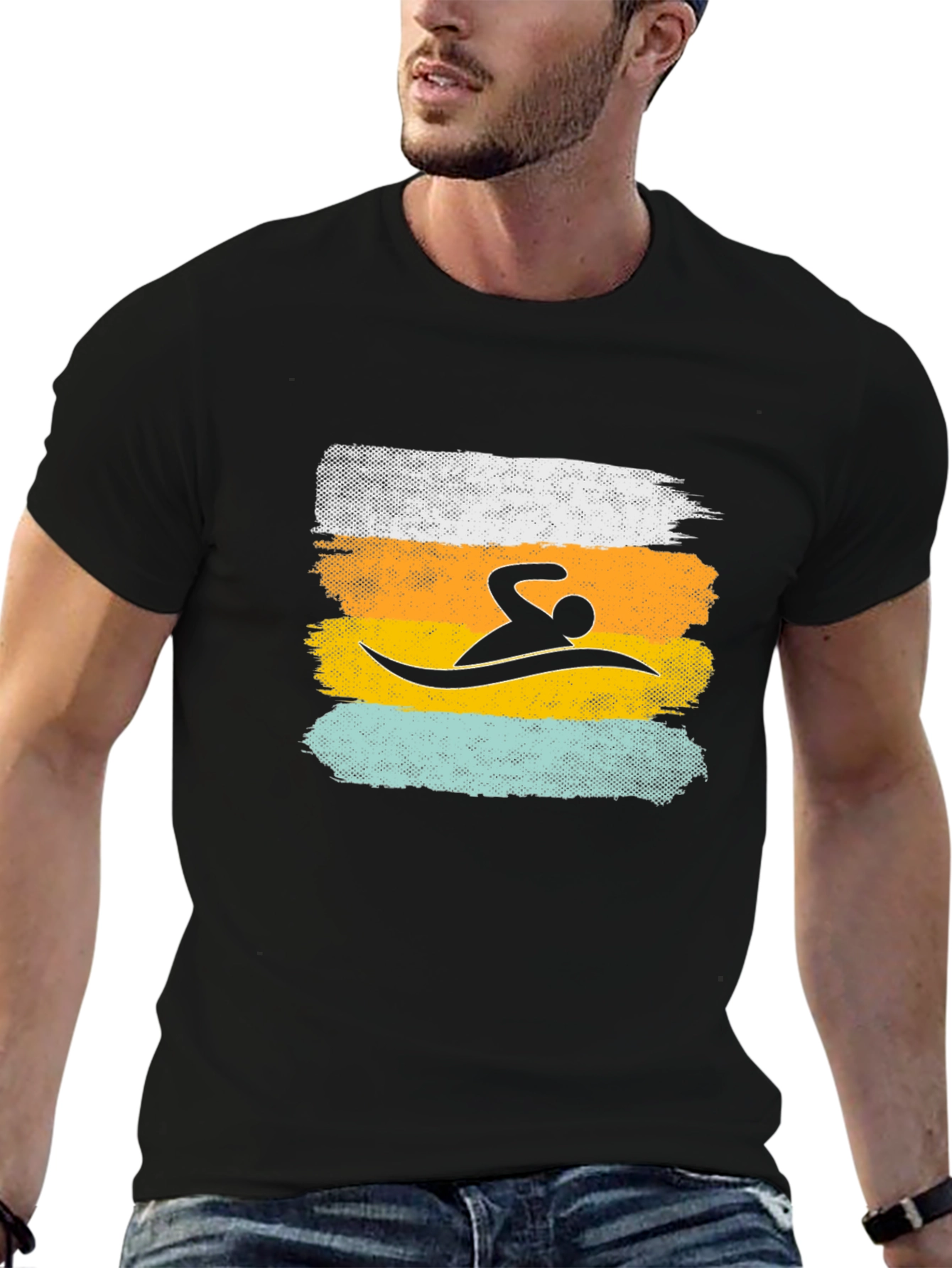 Swimmer Graphic Tee - Retro Brushstroke Design